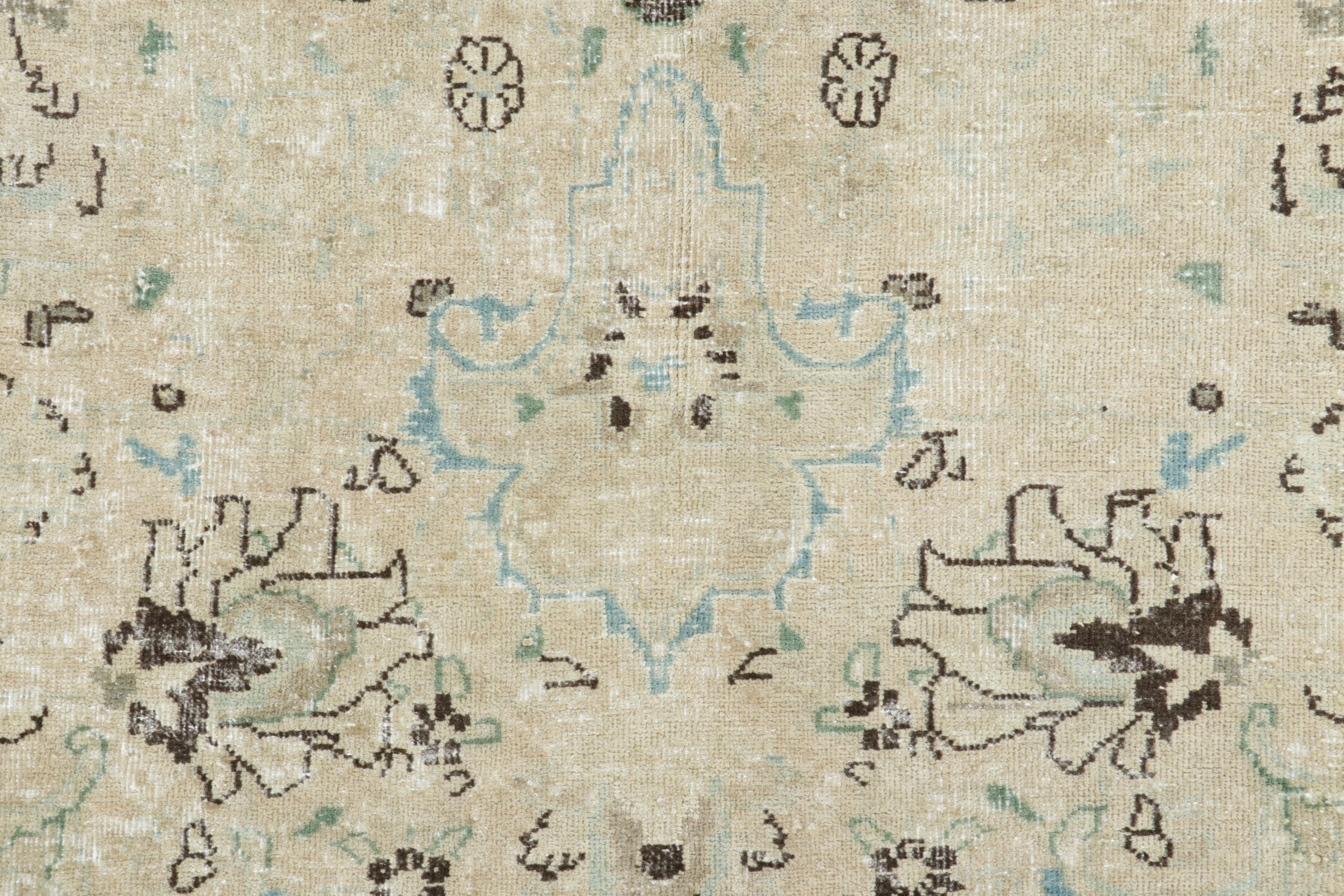 Hand-Knotted Vintage Persian Tabriz Rug, Sketched Floral in Beige and Sky Blue - Rug & Kilim For Sale