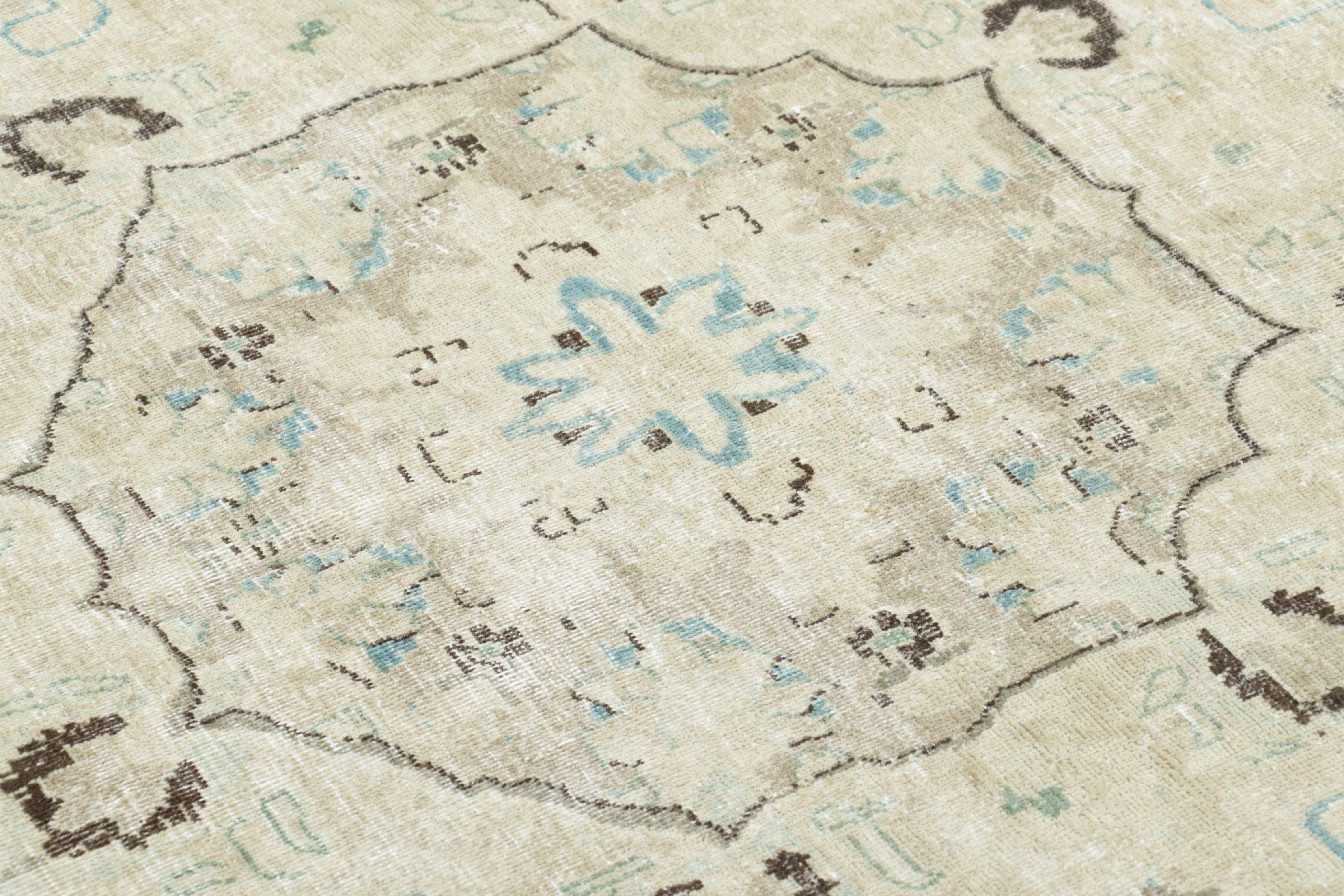 Late 20th Century Vintage Persian Tabriz Rug, Sketched Floral in Beige and Sky Blue - Rug & Kilim For Sale