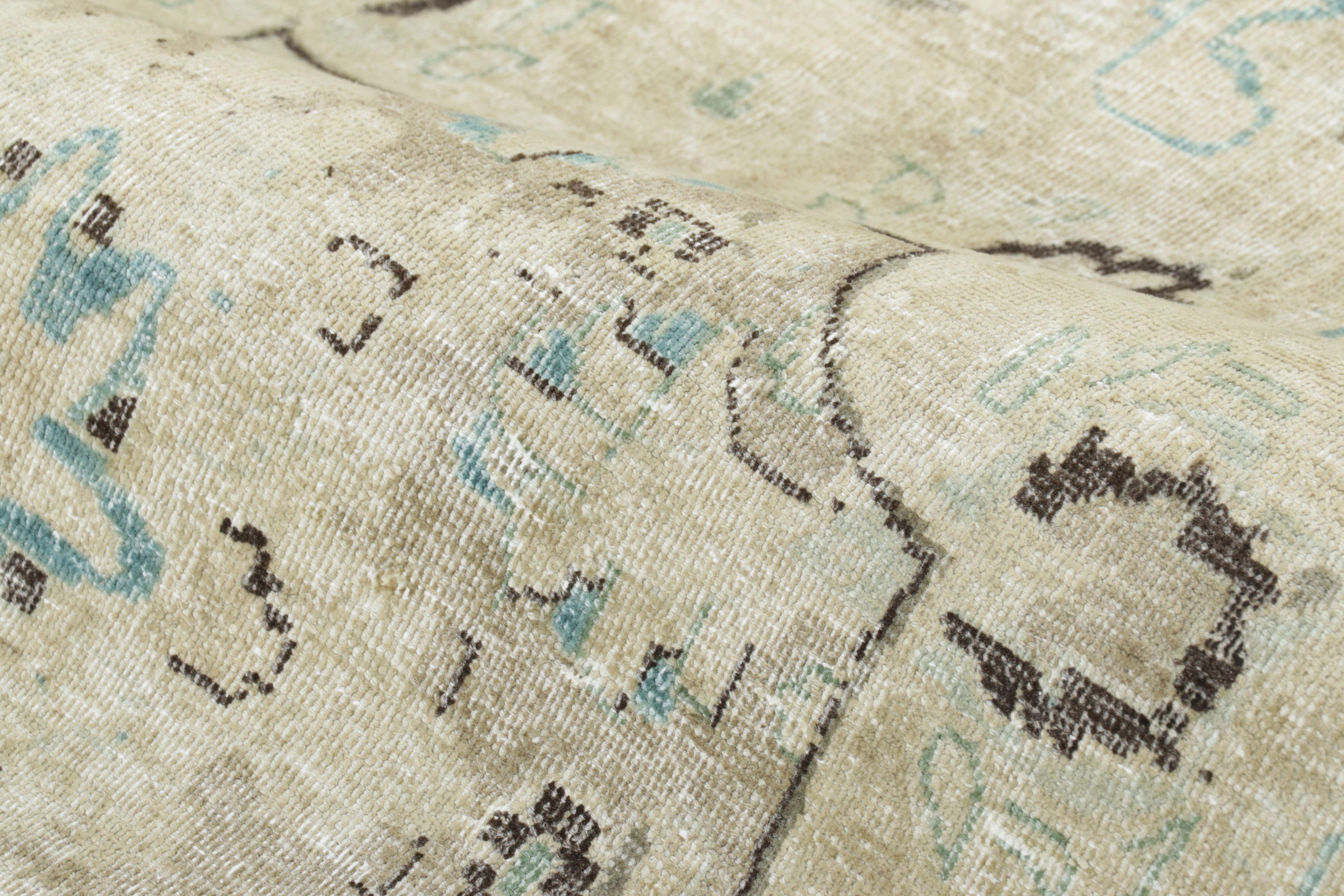 Wool Vintage Persian Tabriz Rug, Sketched Floral in Beige and Sky Blue - Rug & Kilim For Sale