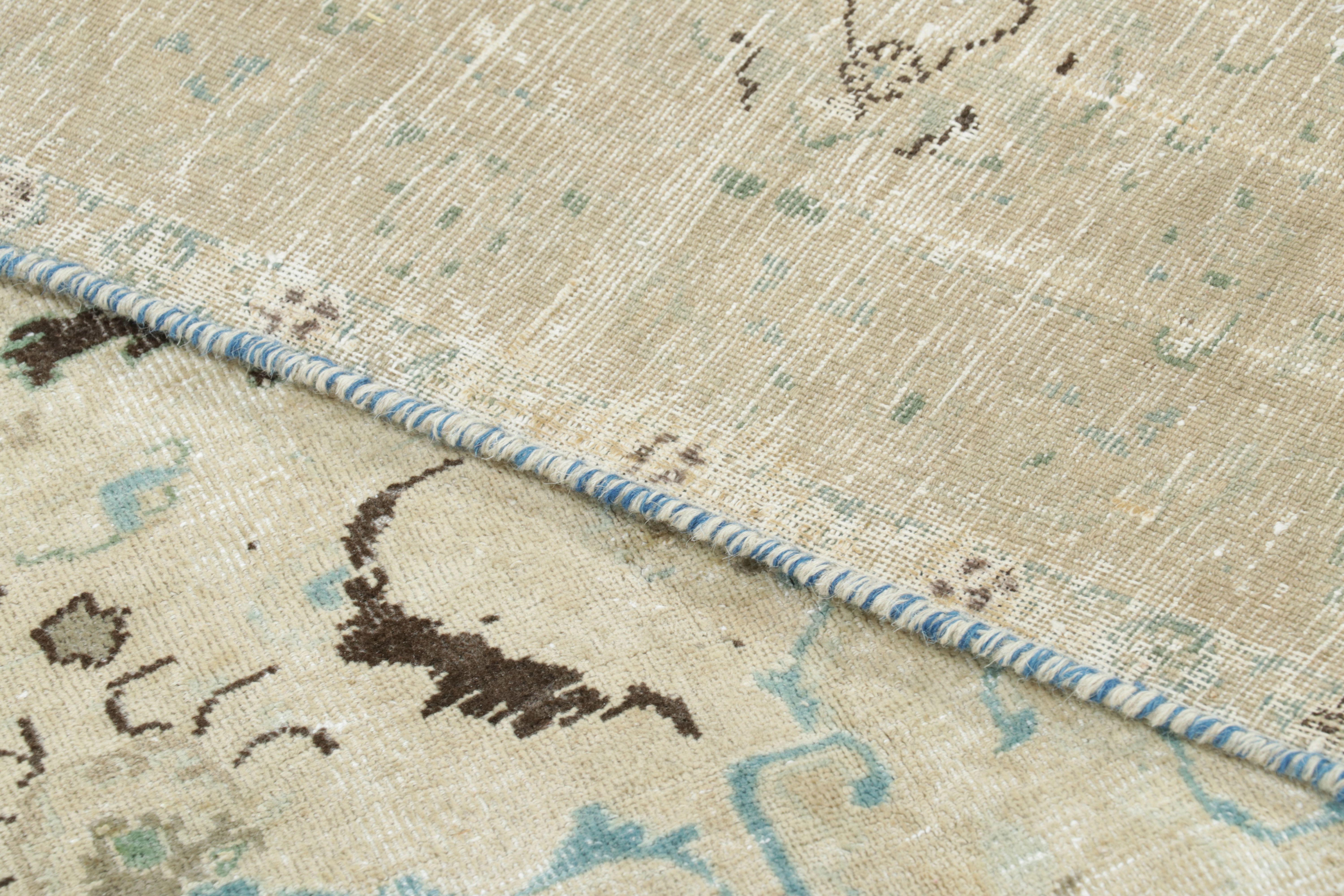 Vintage Persian Tabriz Rug, Sketched Floral in Beige and Sky Blue - Rug & Kilim For Sale 1