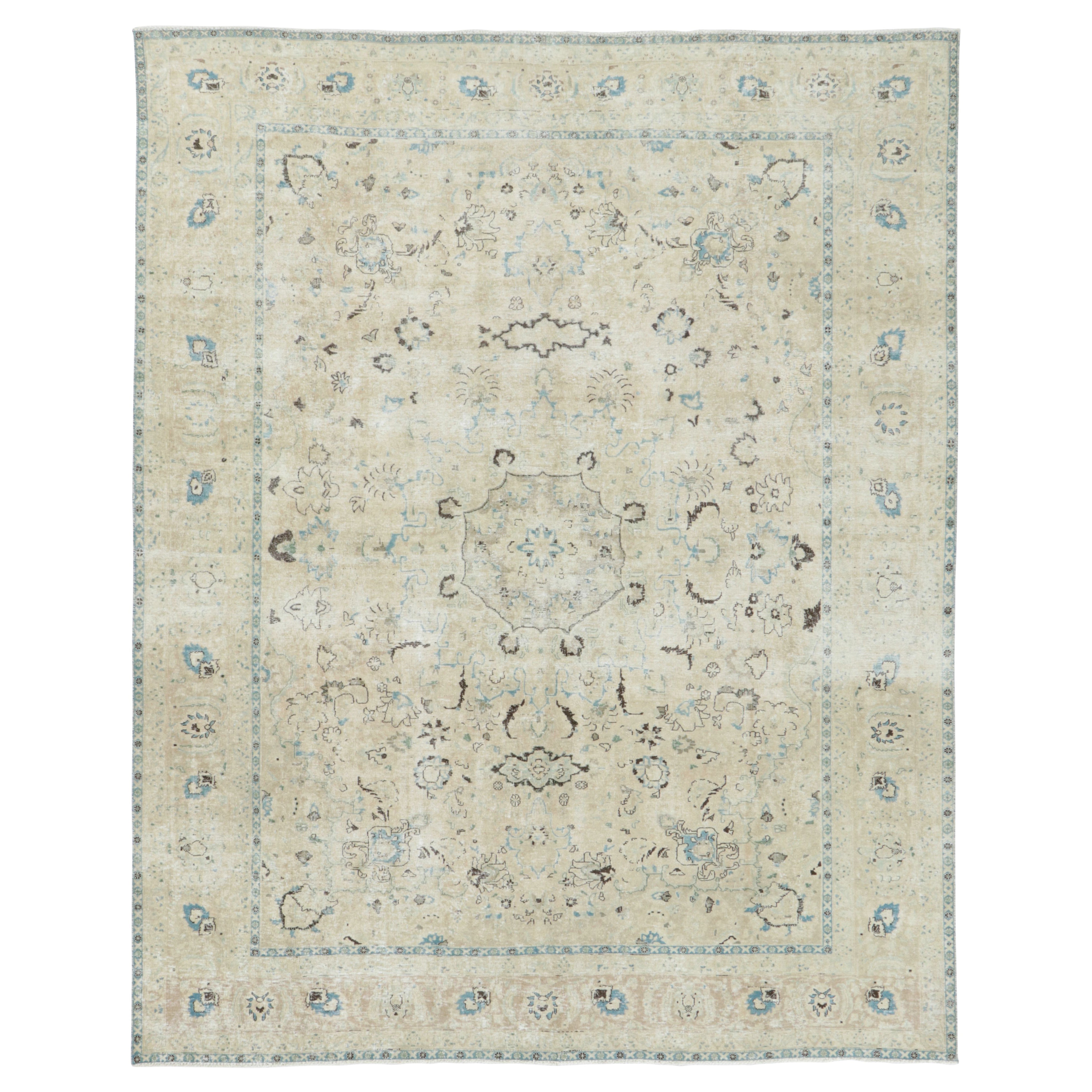 Tappeto persiano Tabriz vintage, schizzi floreali in beige e blu cielo - Rug
Kilim
