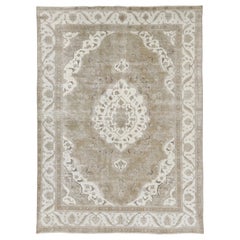 Tapis persan vintage Tabriz, médaillon tonal en crème et taupe - Rug & Kilim
