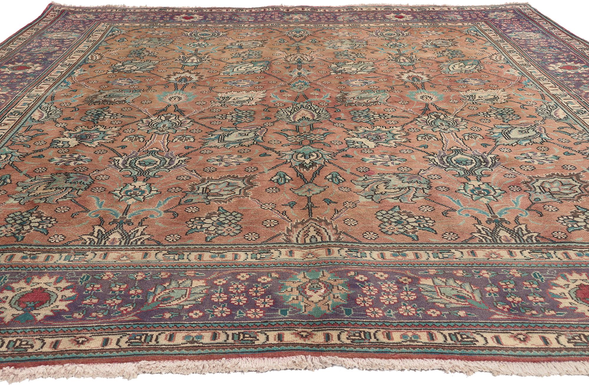 Hand-Knotted Vintage Persian Tabriz Rug, Traditional Sensibility Meets Nostalgic Charm For Sale
