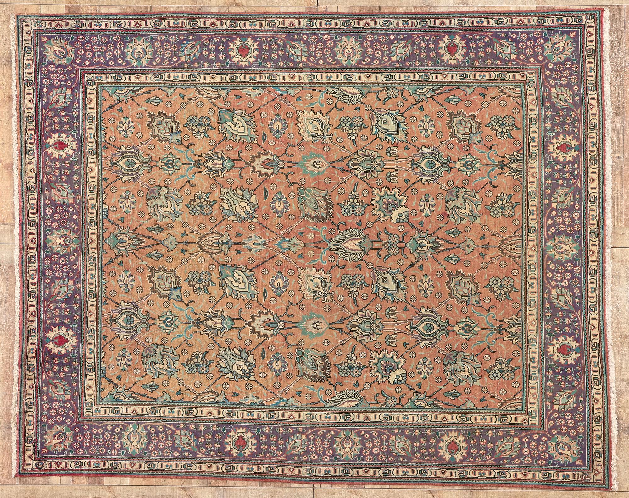 Vintage Persian Tabriz Rug, Traditional Sensibility Meets Nostalgic Charm For Sale 3
