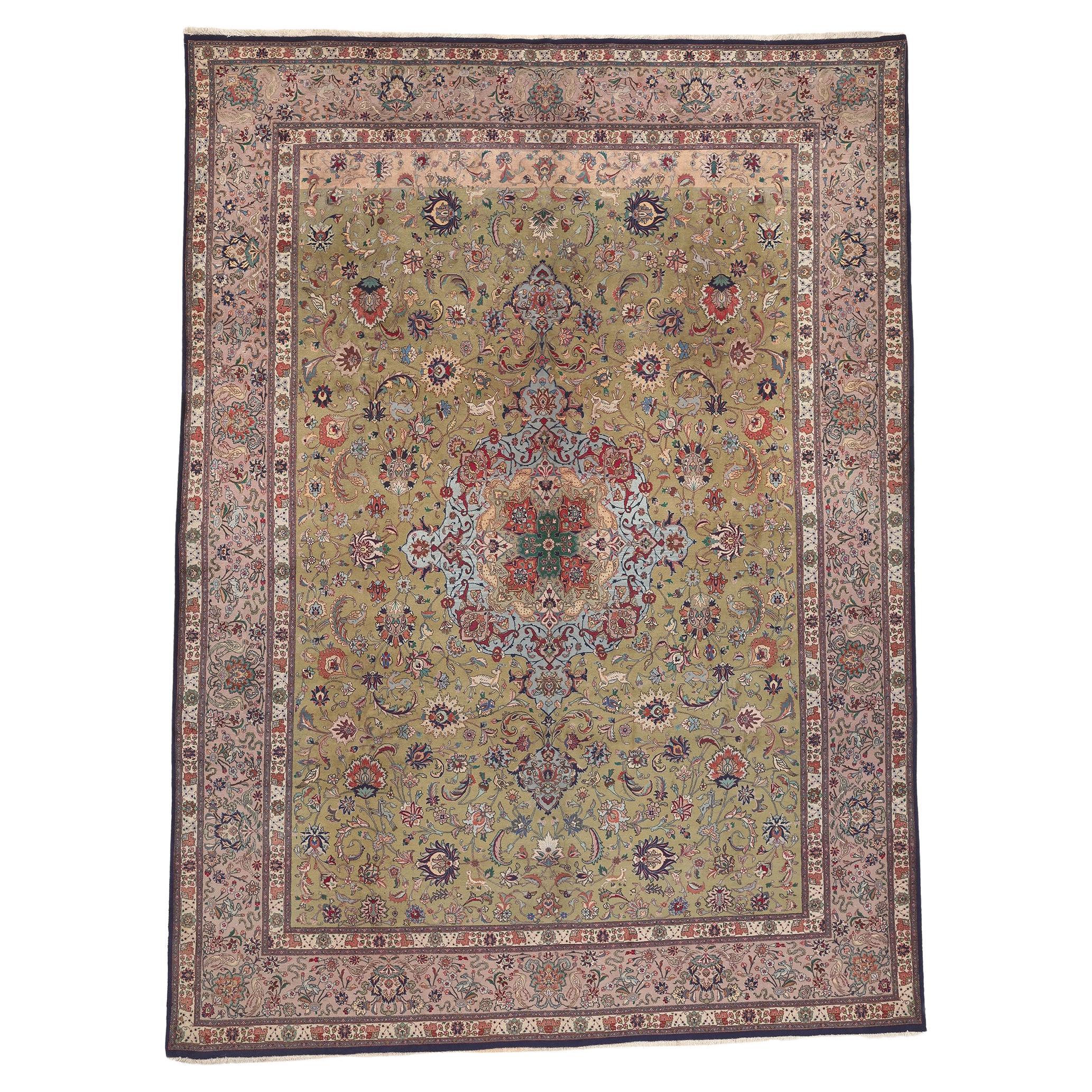 Vintage Persian Tabriz Rug, Traditional Style Meets Timeless Appeal For Sale