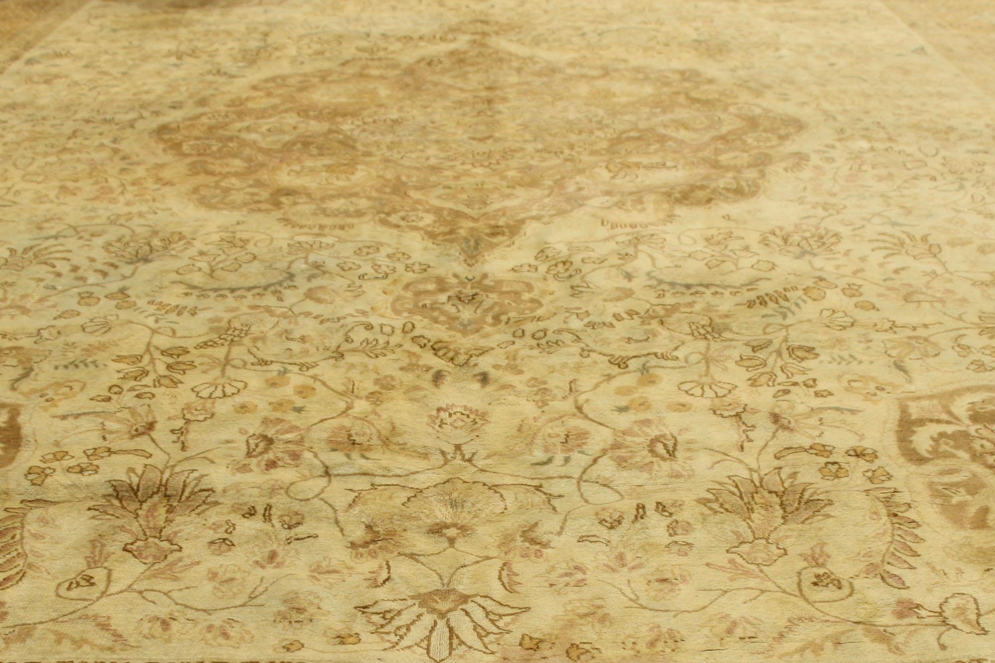 Hand-Knotted Vintage Persian Tabriz Rug, Understated Elegance Meets Rustic Charm For Sale
