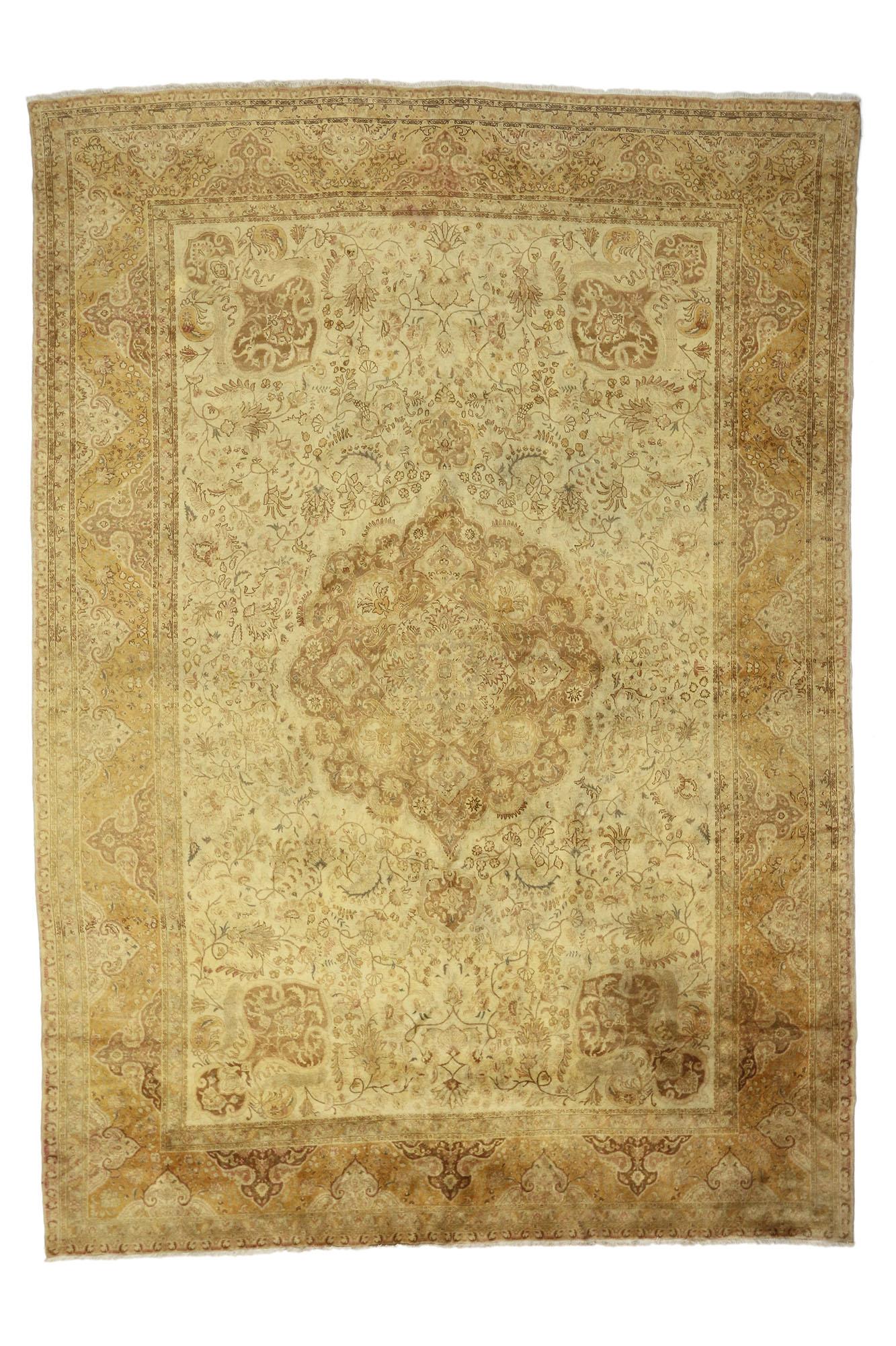 Wool Vintage Persian Tabriz Rug, Understated Elegance Meets Rustic Charm For Sale