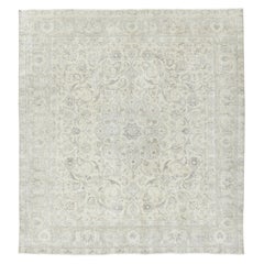 Vintage Persian Tabriz Rug, Washed All-Over Floral in Cream and Gray Rug & Kilim