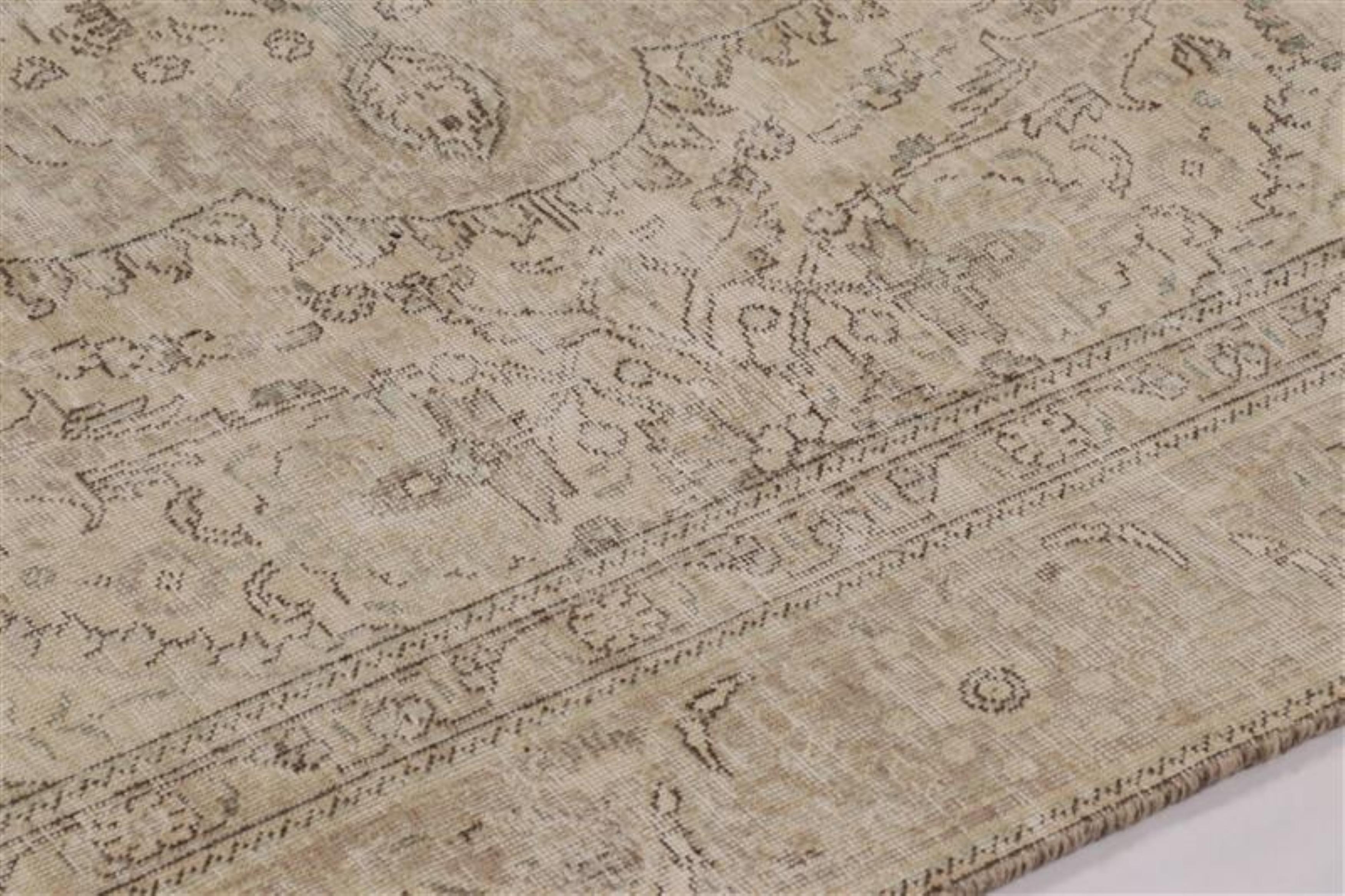 Hand-Knotted Vintage Persian Tabriz Rug, Washed All-Over Neutral Floral Medallion-Rug & Kilim For Sale