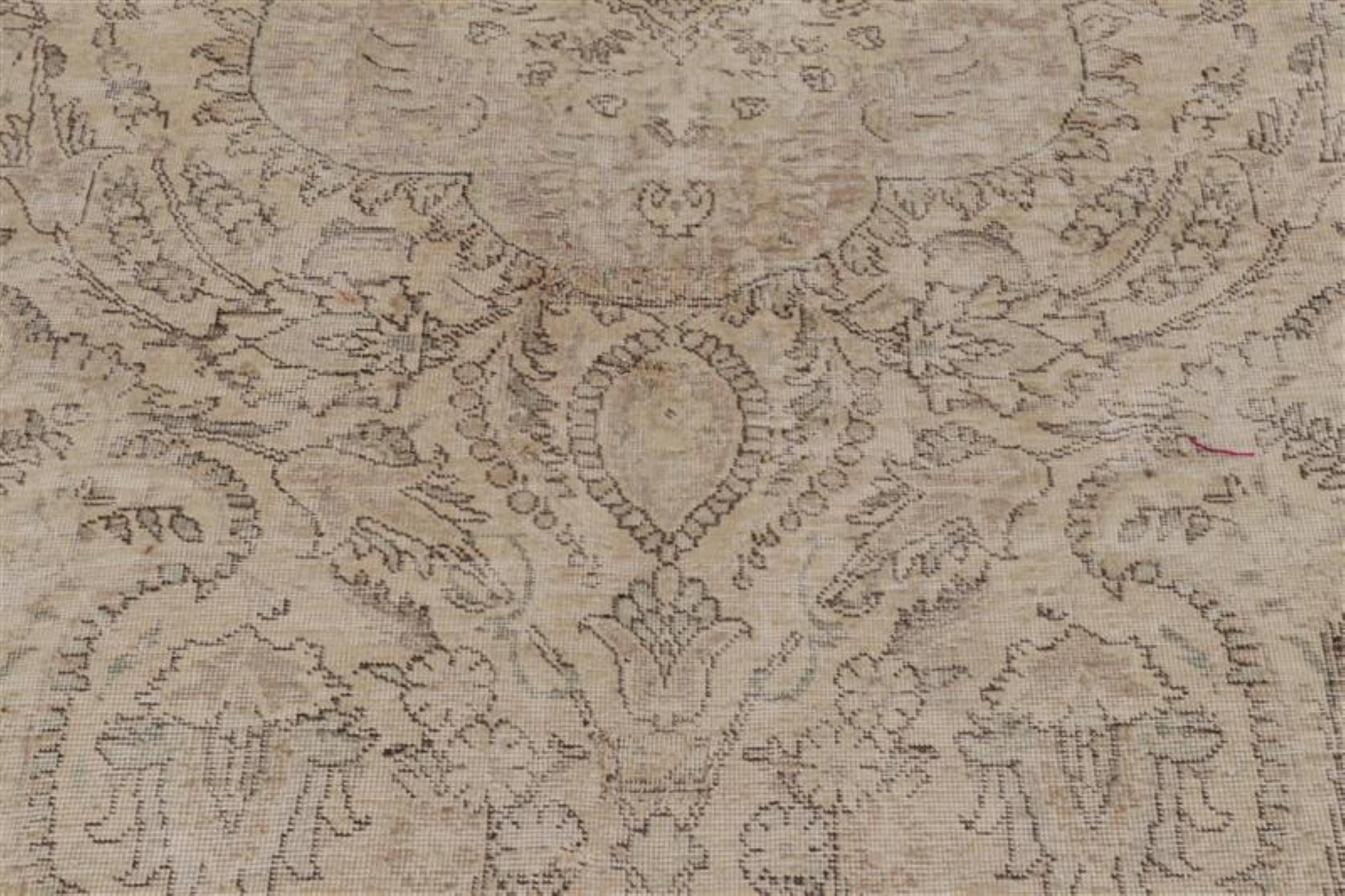 Late 20th Century Vintage Persian Tabriz Rug, Washed All-Over Neutral Floral Medallion-Rug & Kilim For Sale