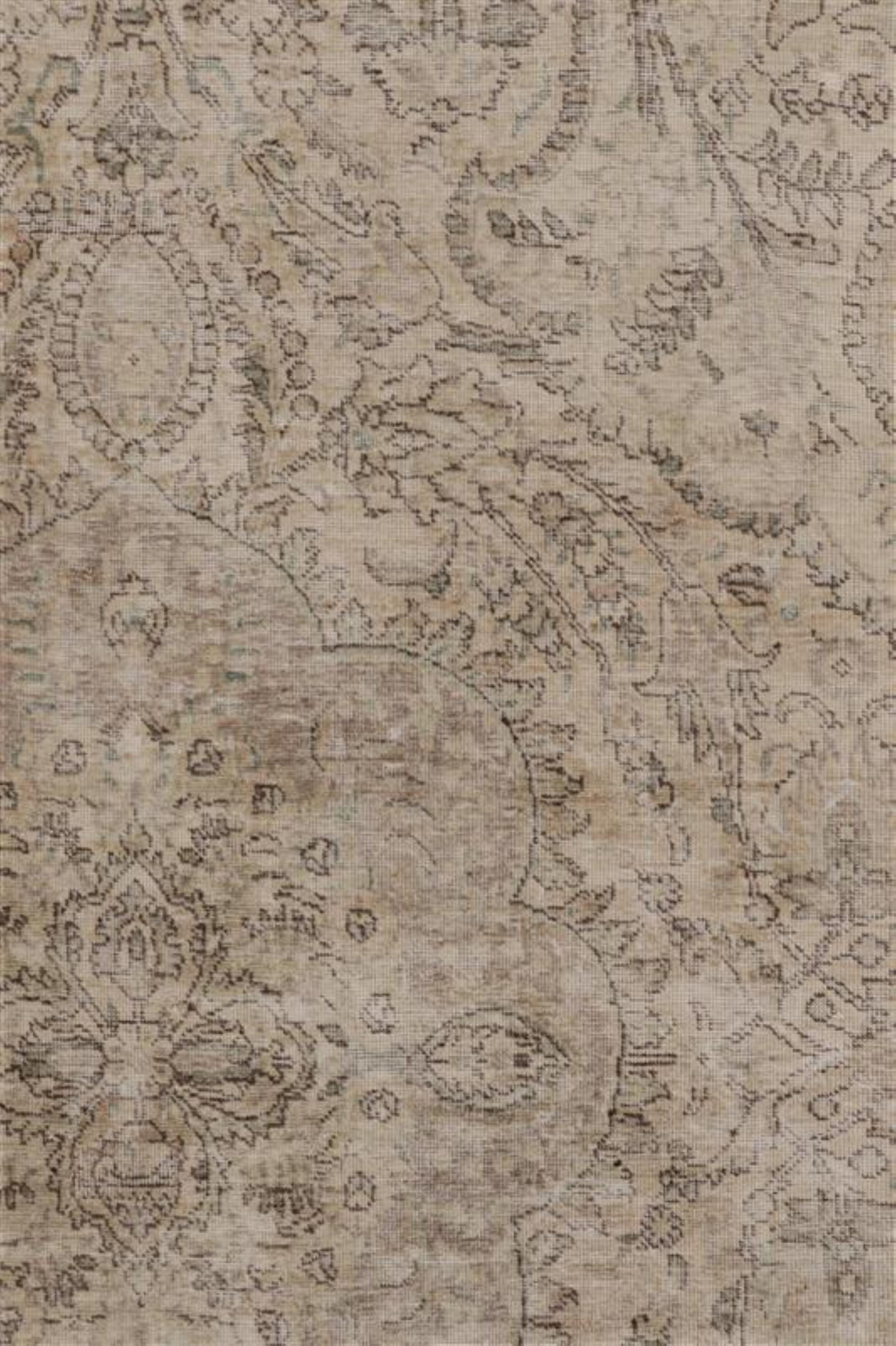 Wool Vintage Persian Tabriz Rug, Washed All-Over Neutral Floral Medallion-Rug & Kilim For Sale