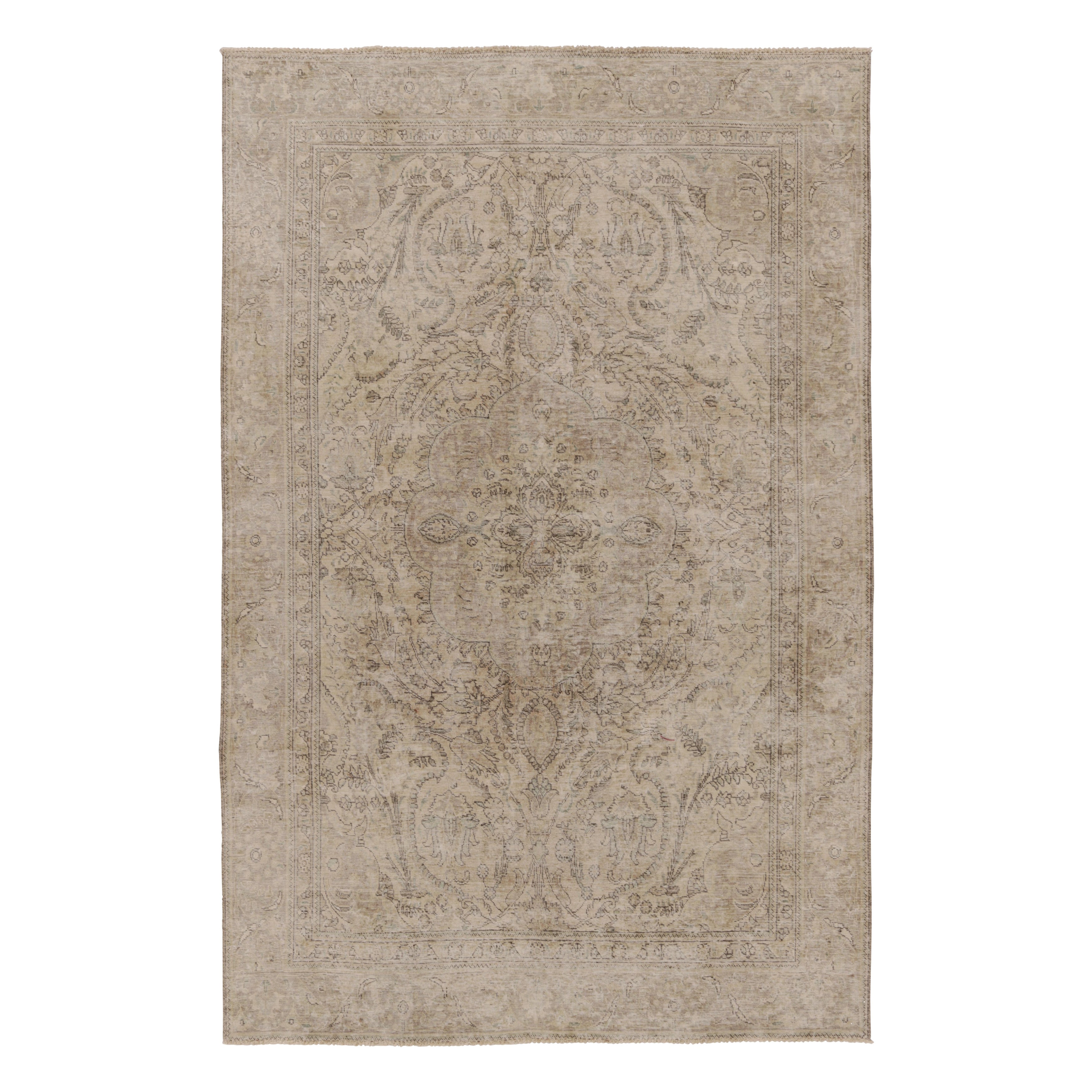Tappeto persiano Tabriz vintage, lavato con medaglioni floreali neutri Rug 
Kilim
