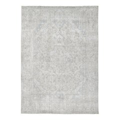 Vintage Persian Tabriz Rug, Washed Whisper-Gray and Cream Floral - Rug & Kilim