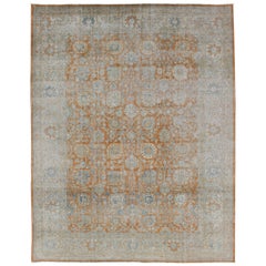 Vintage Persian Tabriz Rug with All-Over Design in Light Orange and Blue Accents