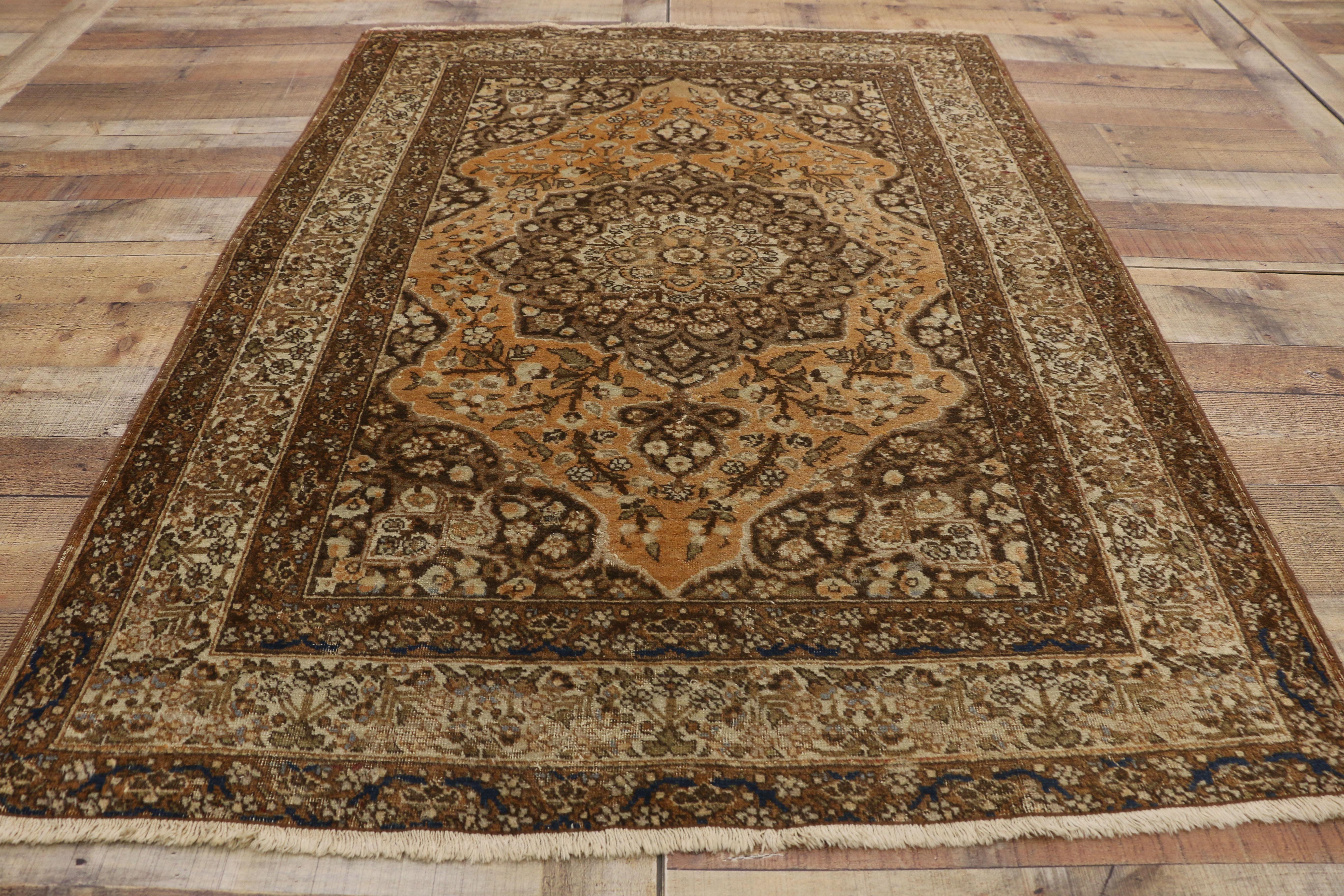 Wool Vintage Persian Tabriz Rug with Craftsman Tuscan Style For Sale