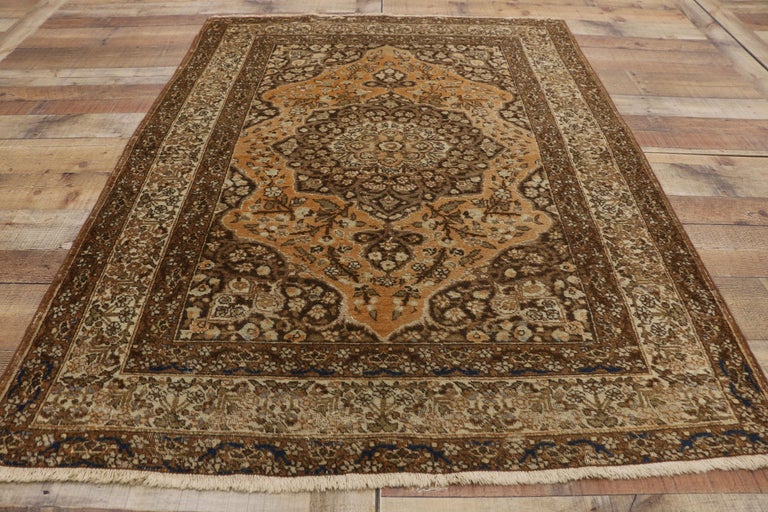 Vintage Persian Tabriz Rug with Craftsman Tuscan Style For Sale at