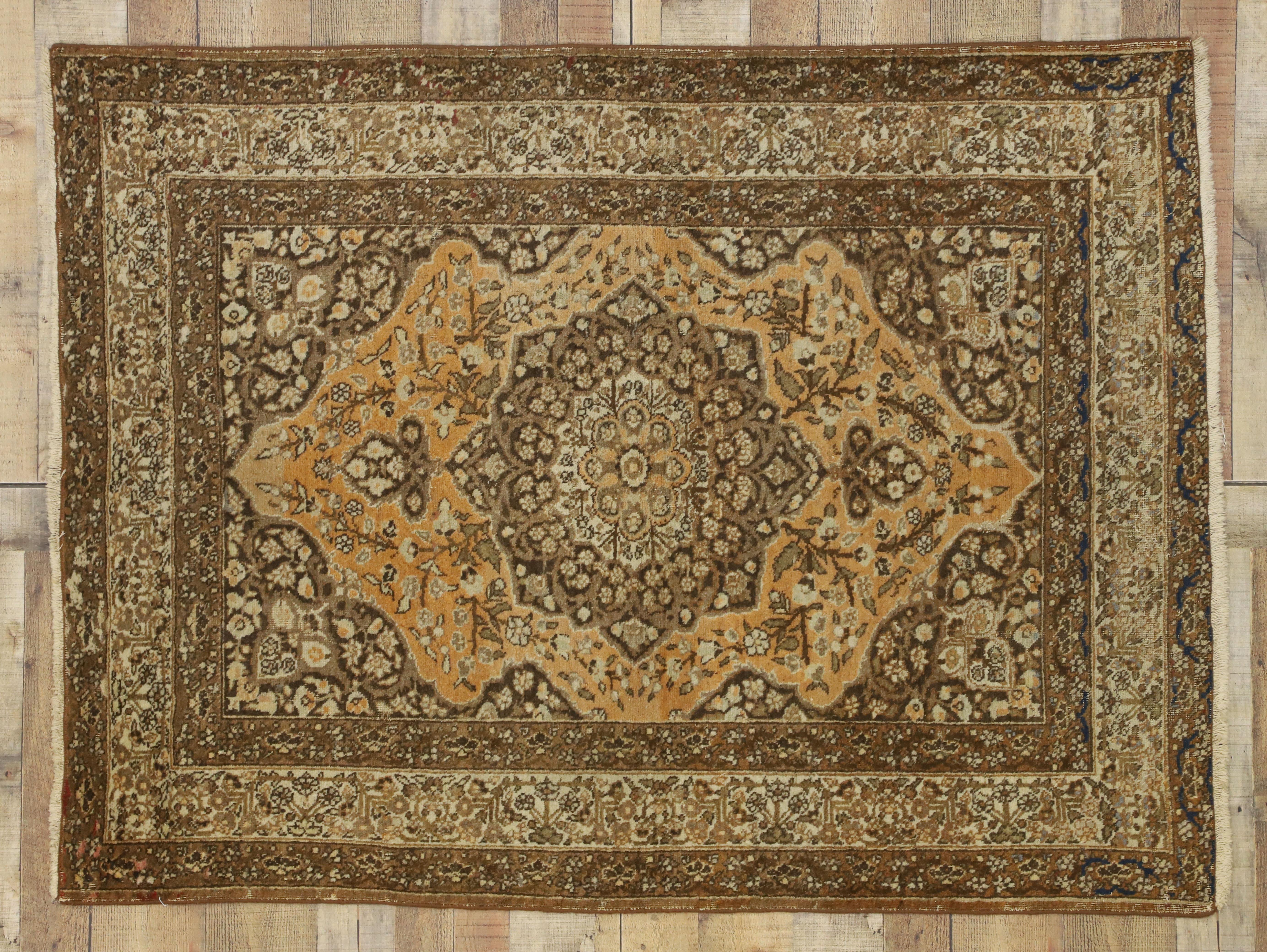 Vintage Persian Tabriz Rug with Craftsman Tuscan Style For Sale 1