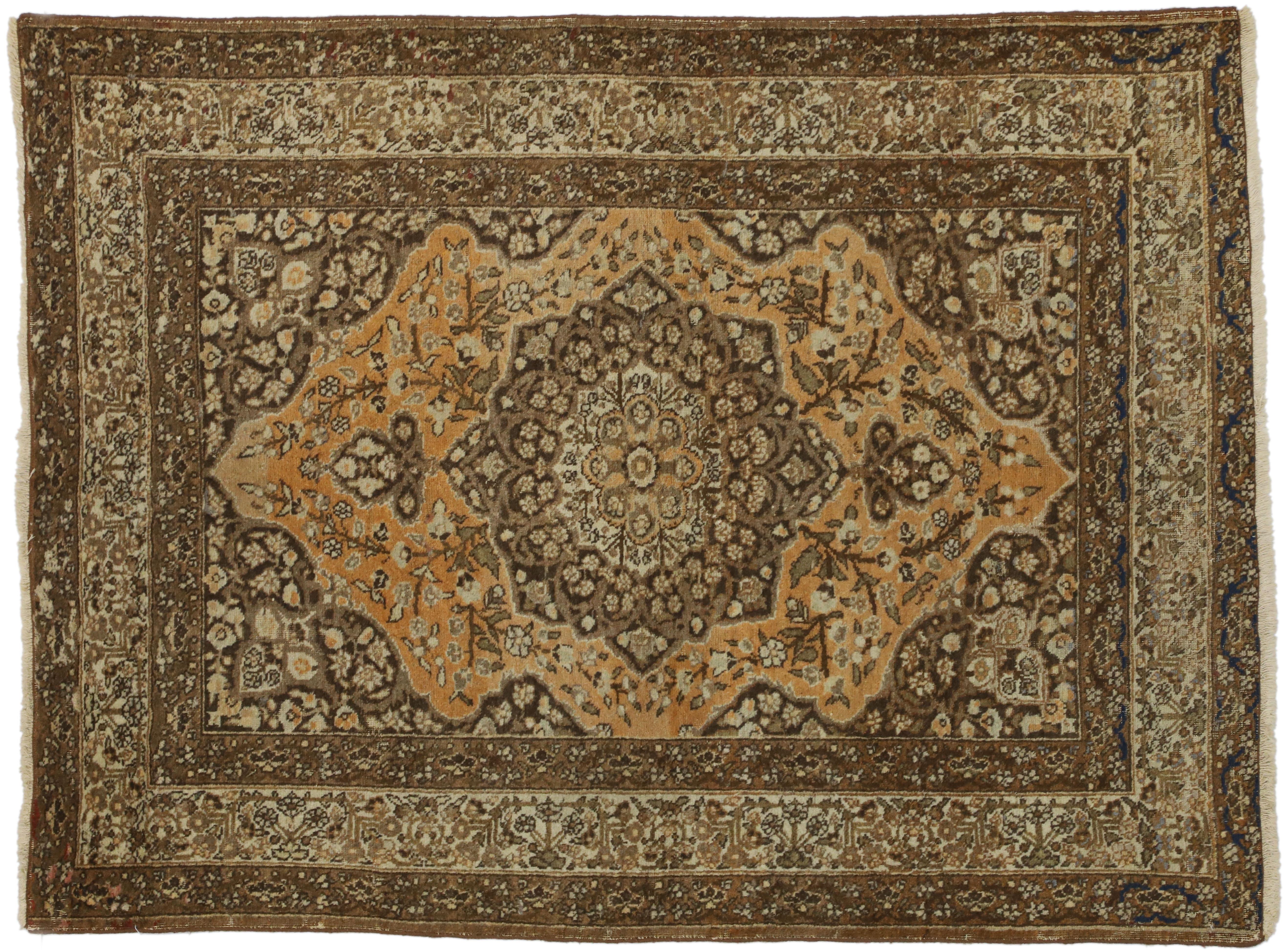 Vintage Persian Tabriz Rug with Craftsman Tuscan Style For Sale 2