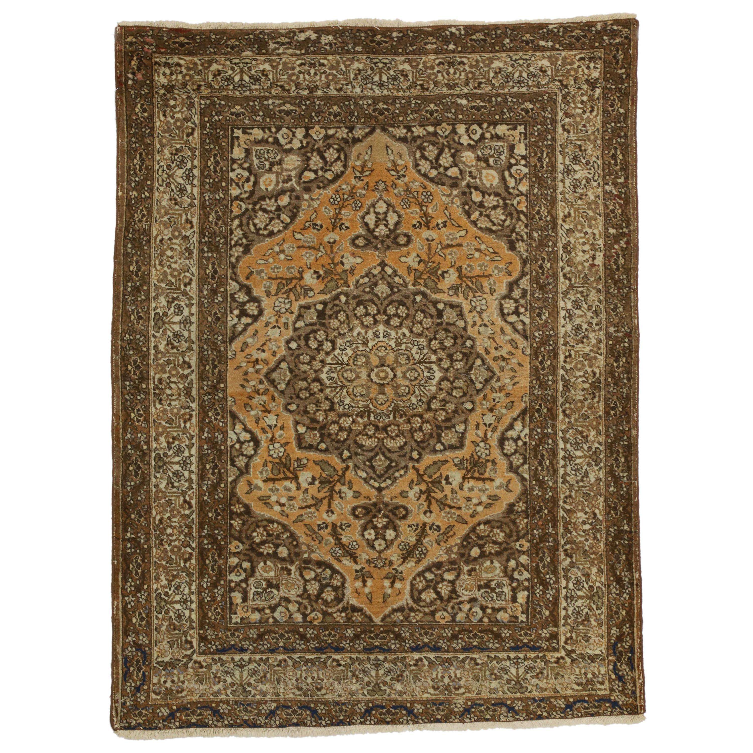 Vintage Persian Tabriz Rug with Craftsman Tuscan Style For Sale