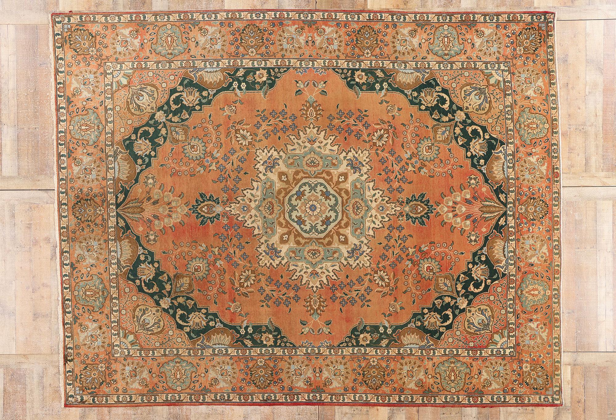 Vintage Persian Tabriz Rug with English Chintz Rustic Style For Sale 4