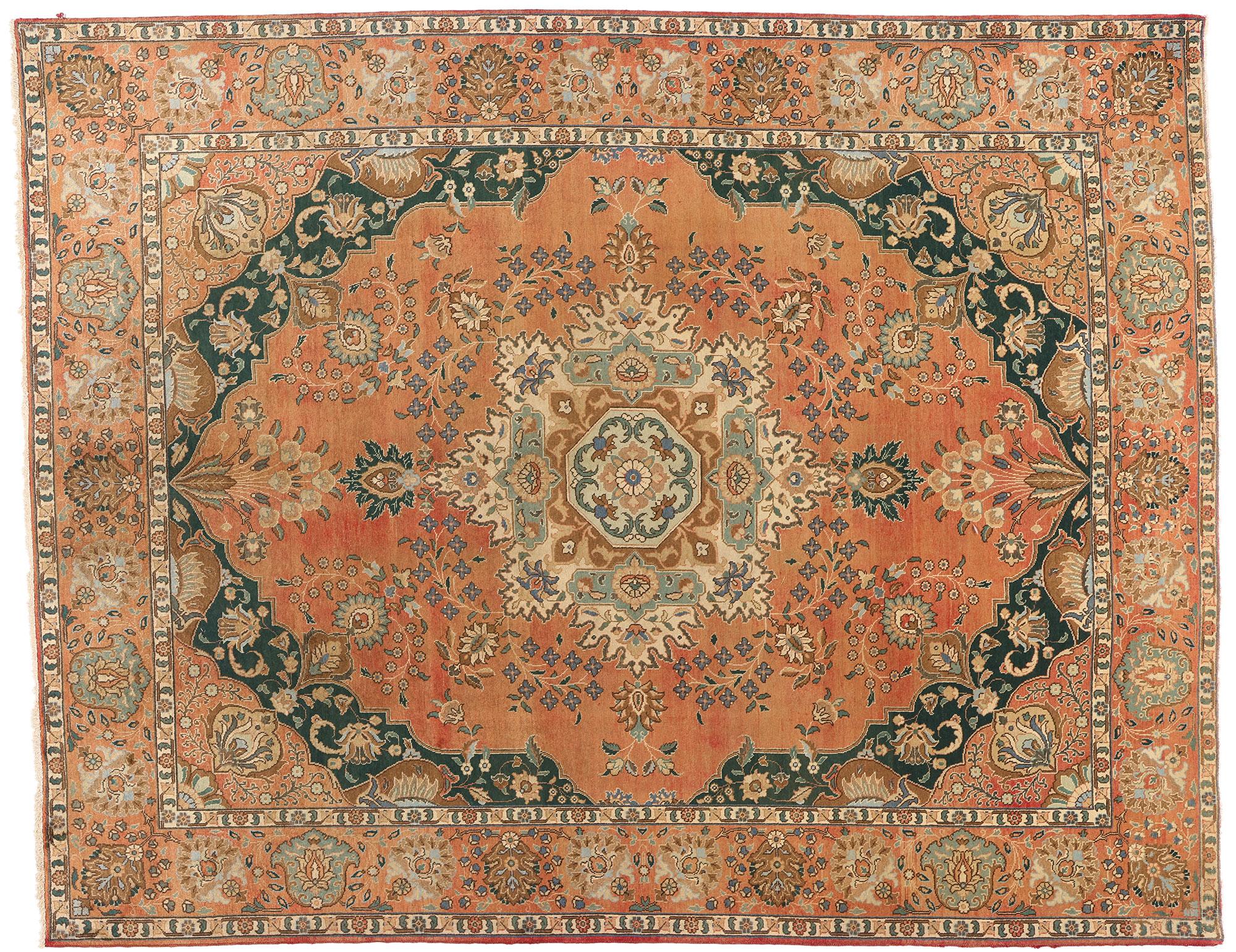 Vintage Persian Tabriz Rug with English Chintz Rustic Style For Sale 5
