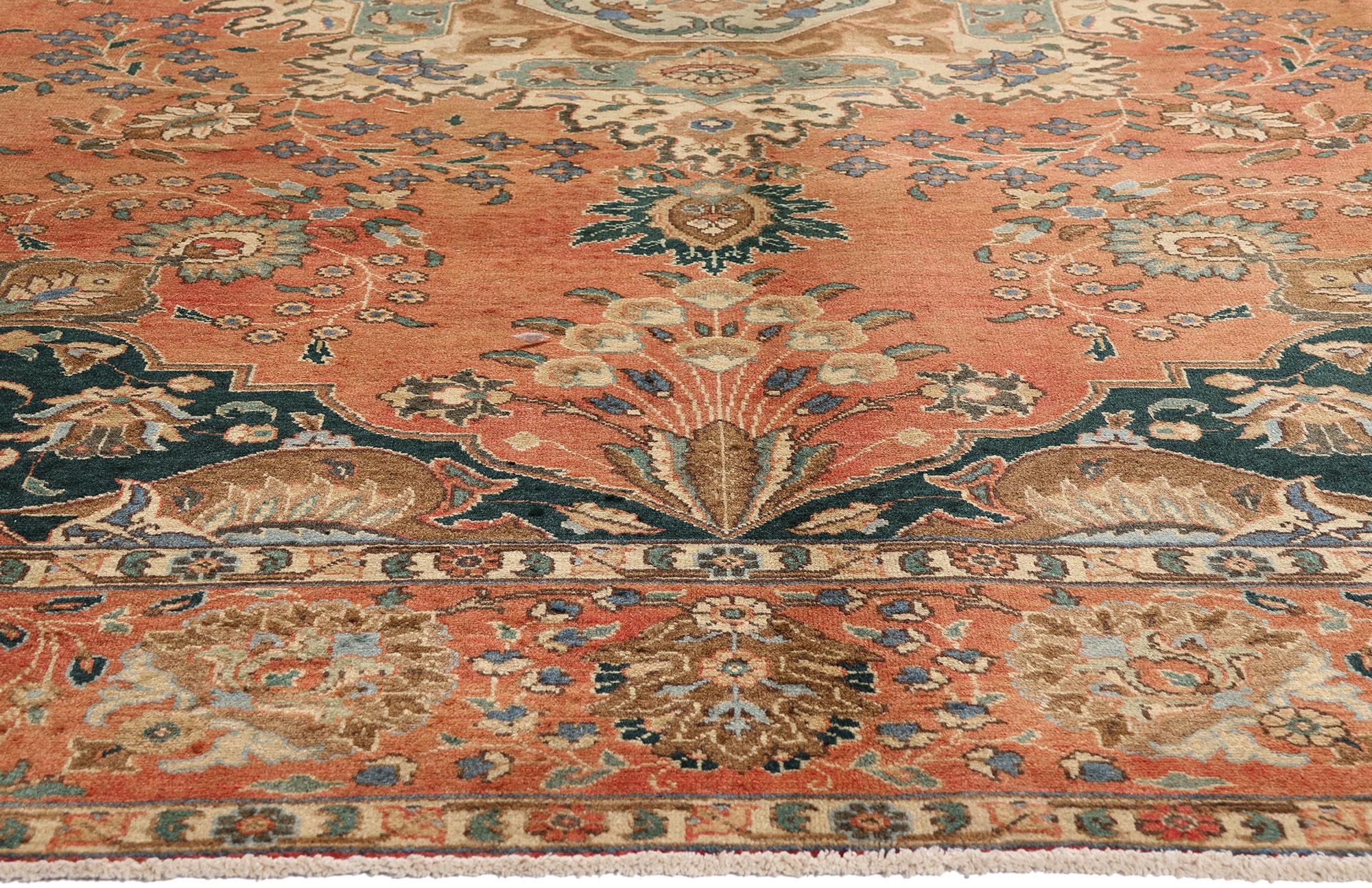 Hand-Knotted Vintage Persian Tabriz Rug with English Chintz Rustic Style For Sale