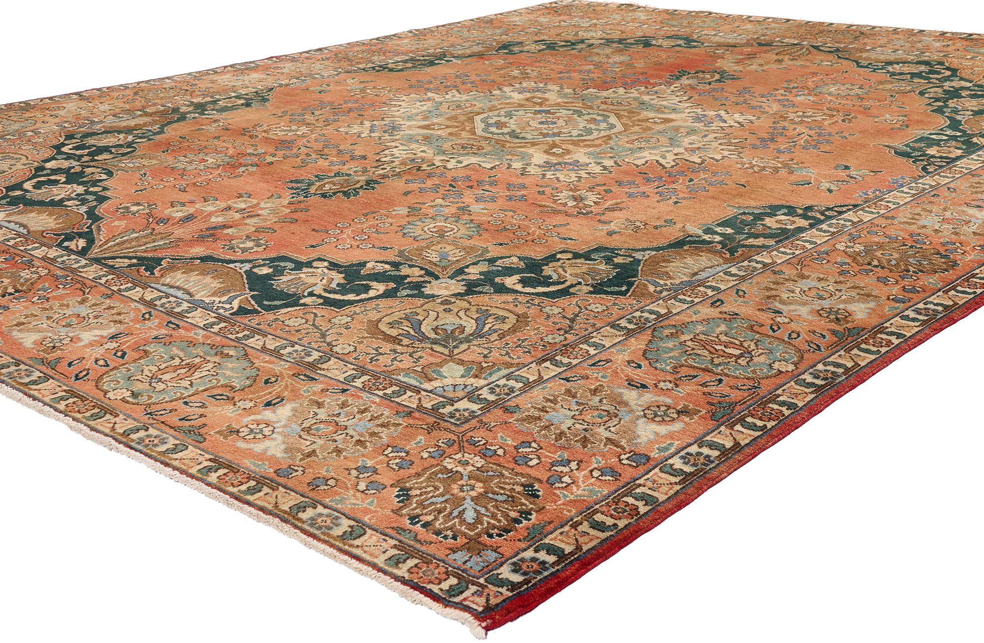 20th Century Vintage Persian Tabriz Rug with English Chintz Rustic Style For Sale