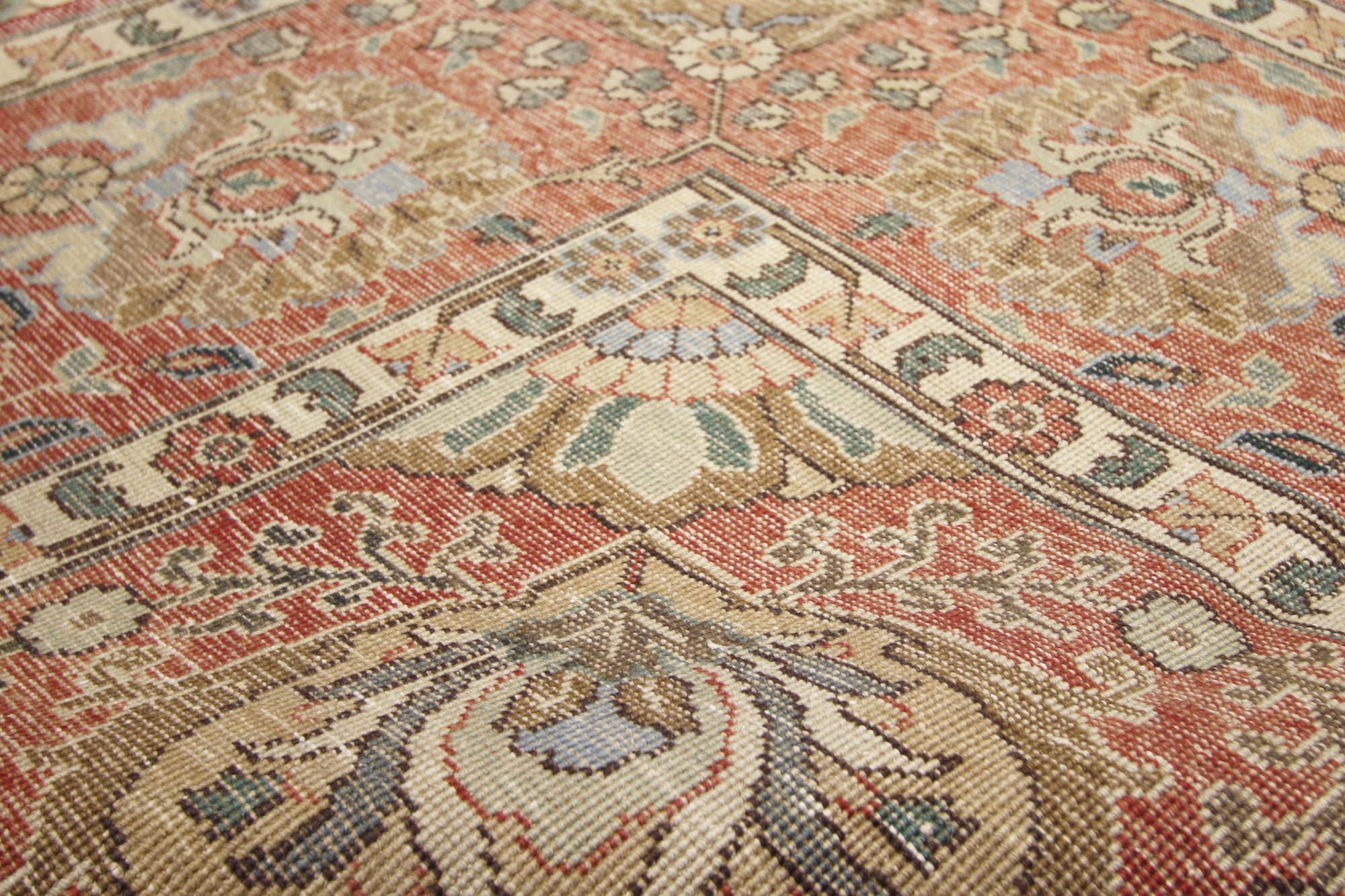 Wool Vintage Persian Tabriz Rug with English Chintz Rustic Style For Sale