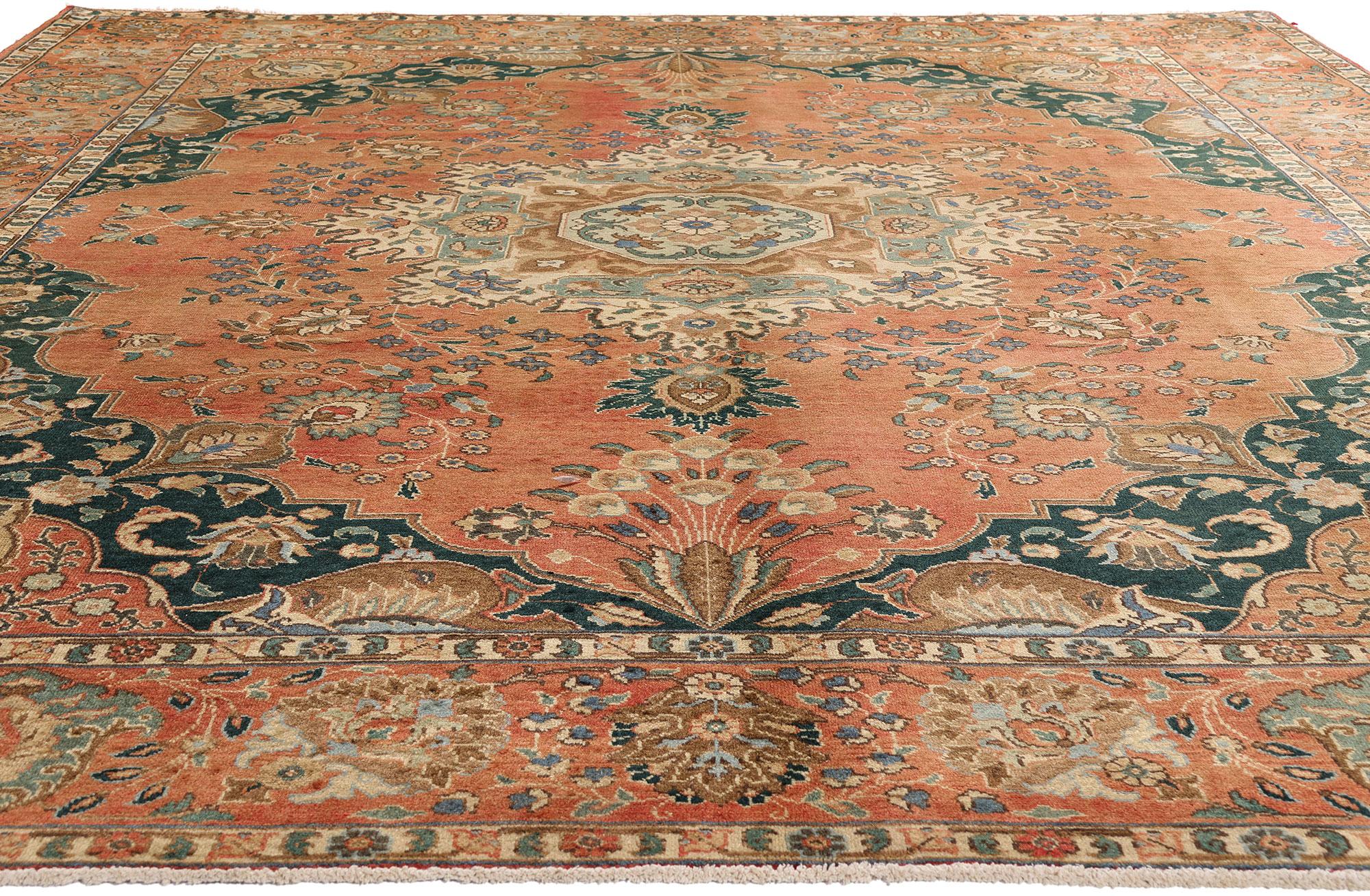 Vintage Persian Tabriz Rug with English Chintz Rustic Style For Sale 1