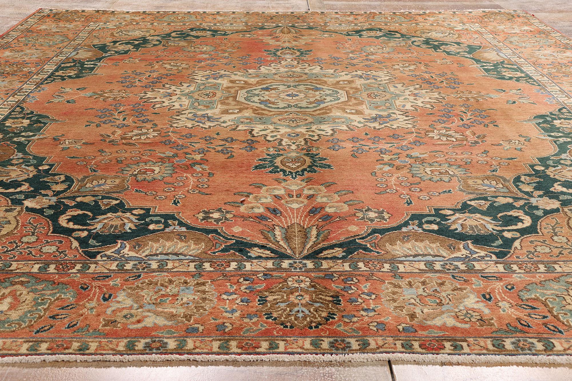 Vintage Persian Tabriz Rug with English Chintz Rustic Style For Sale 2