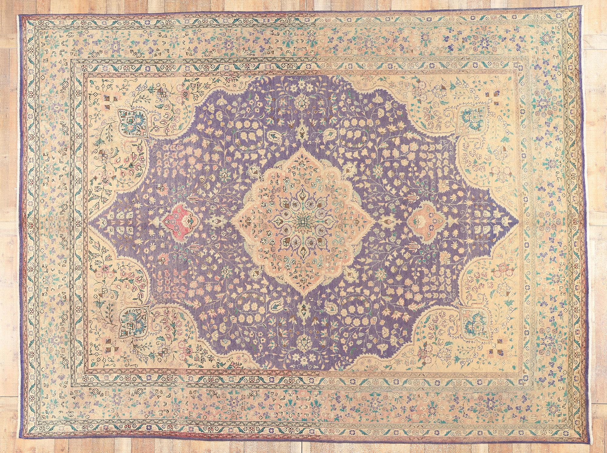 Tapis persan Tabriz pastel vintage, 09'10 X 13'00 en vente 2