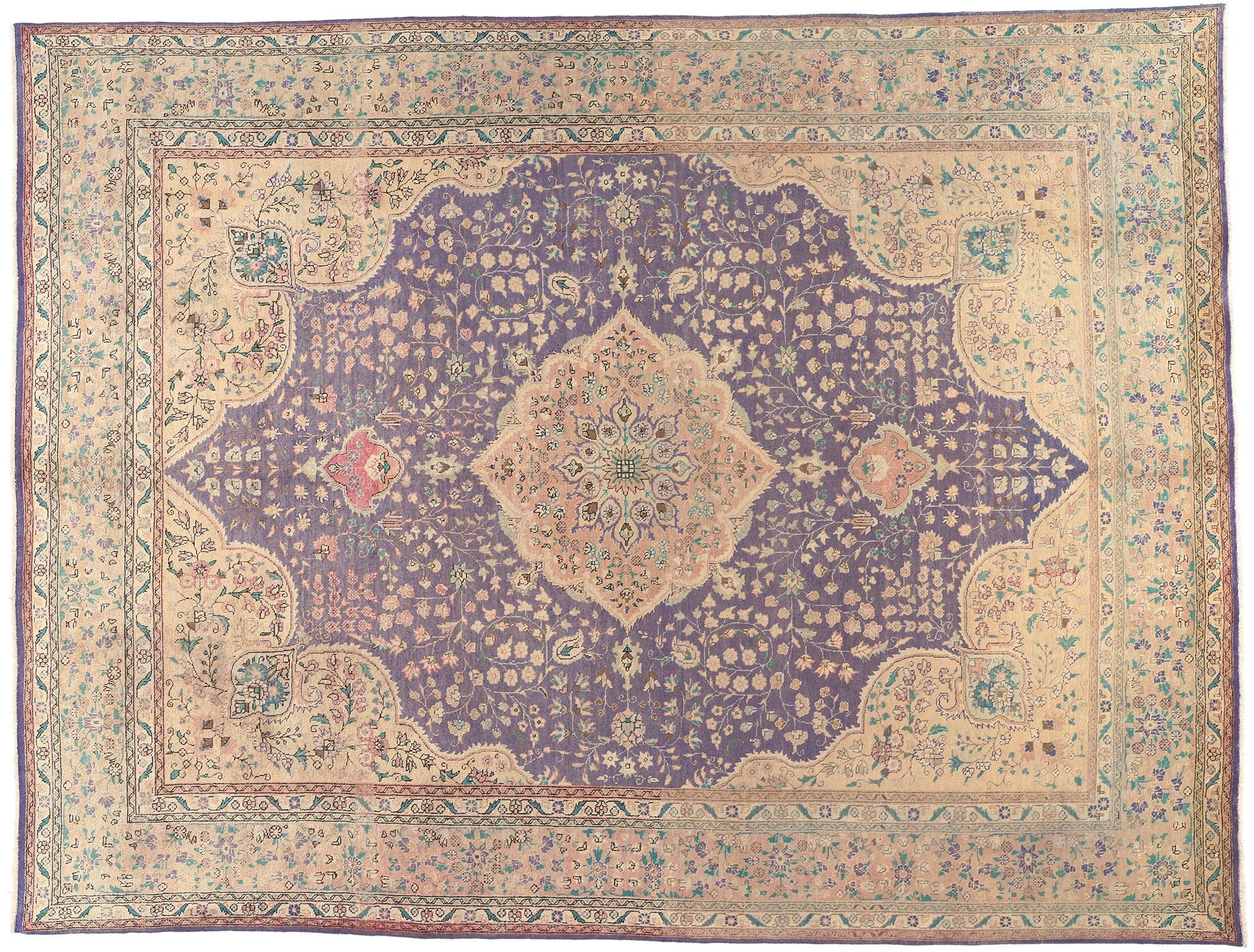 Tapis persan Tabriz pastel vintage, 09'10 X 13'00 en vente 3