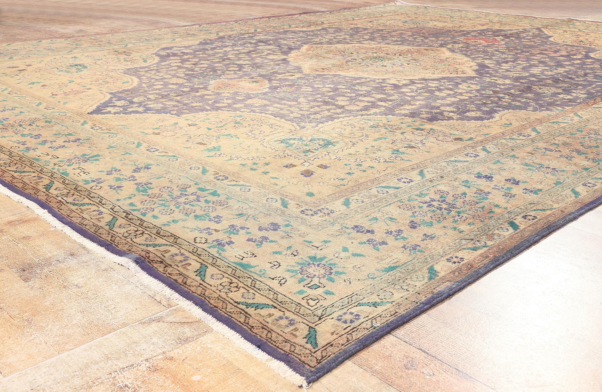 Laine Tapis persan Tabriz pastel vintage, 09'10 X 13'00 en vente