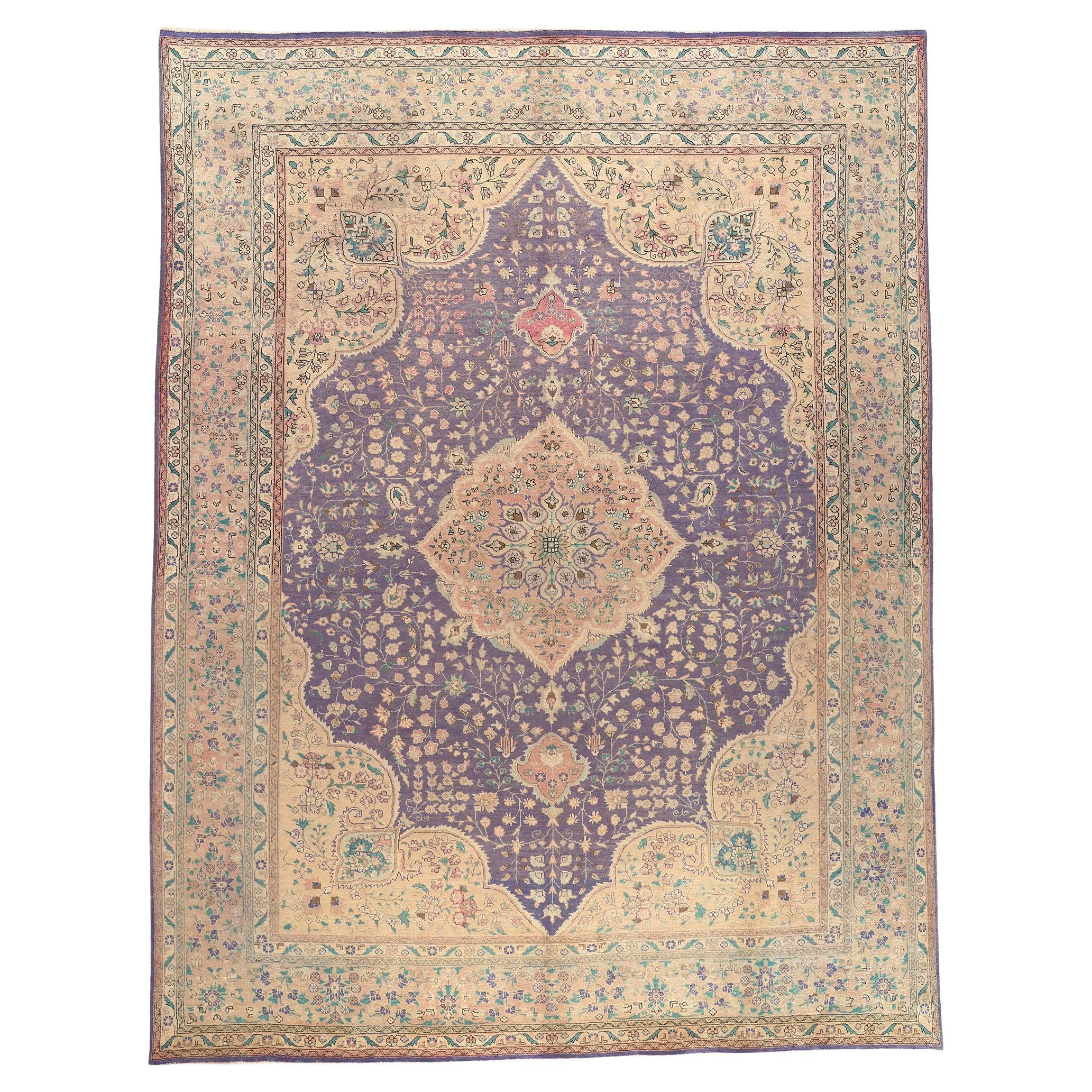 Vintage Pastel Persian Tabriz Carpet, 09'10 X 13'00