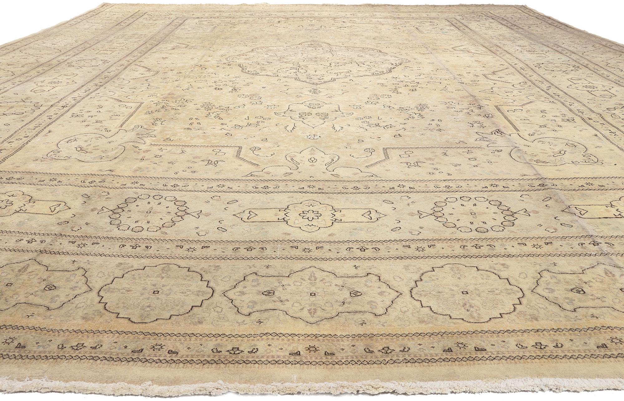 Hand-Knotted Vintage Persian Tabriz Rug with Faded Soft Colors, Hotel Lobby Size Carpet For Sale