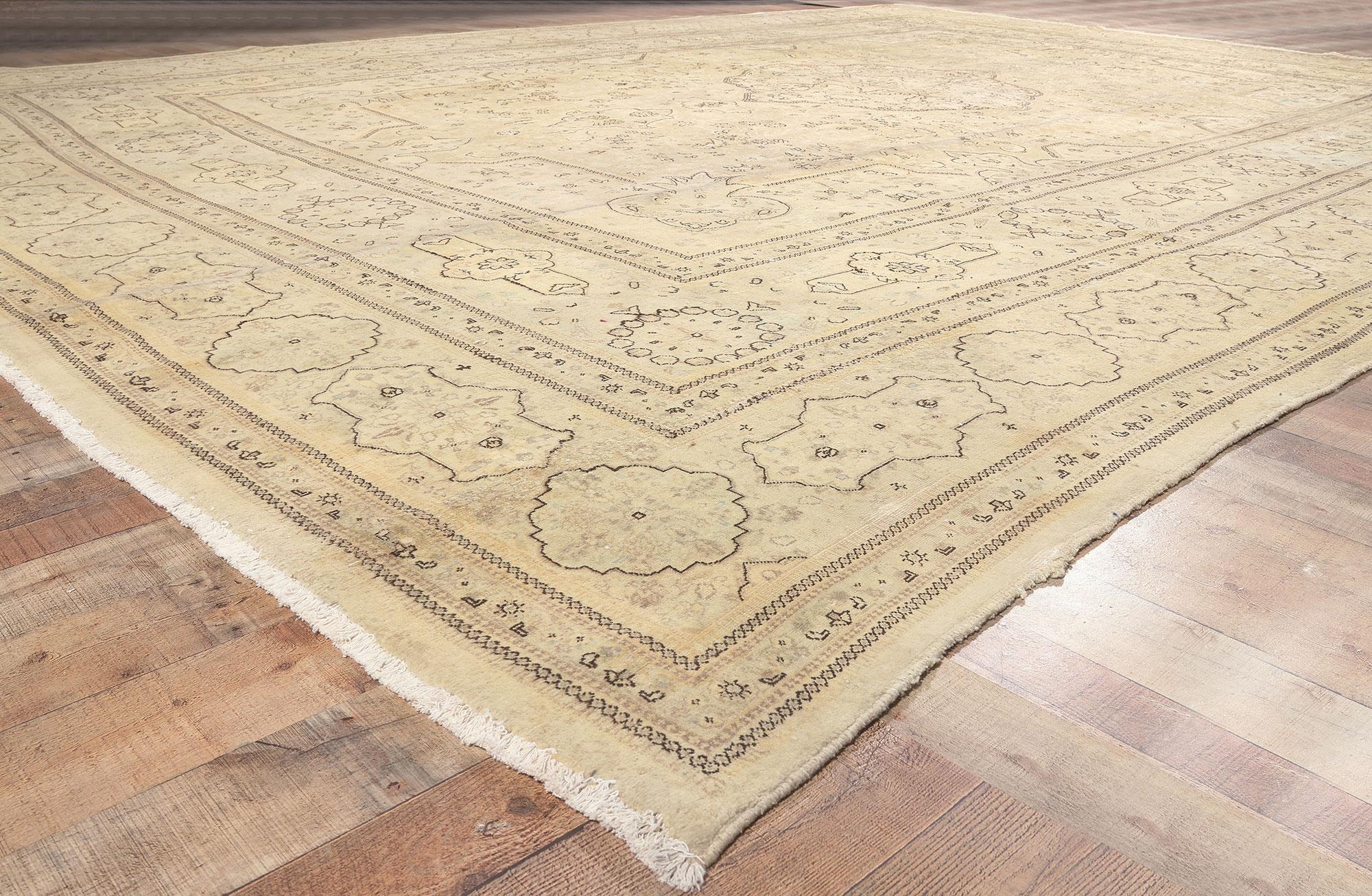 Vintage Persian Tabriz Rug with Faded Soft Colors, Hotel Lobby Size Carpet For Sale 1