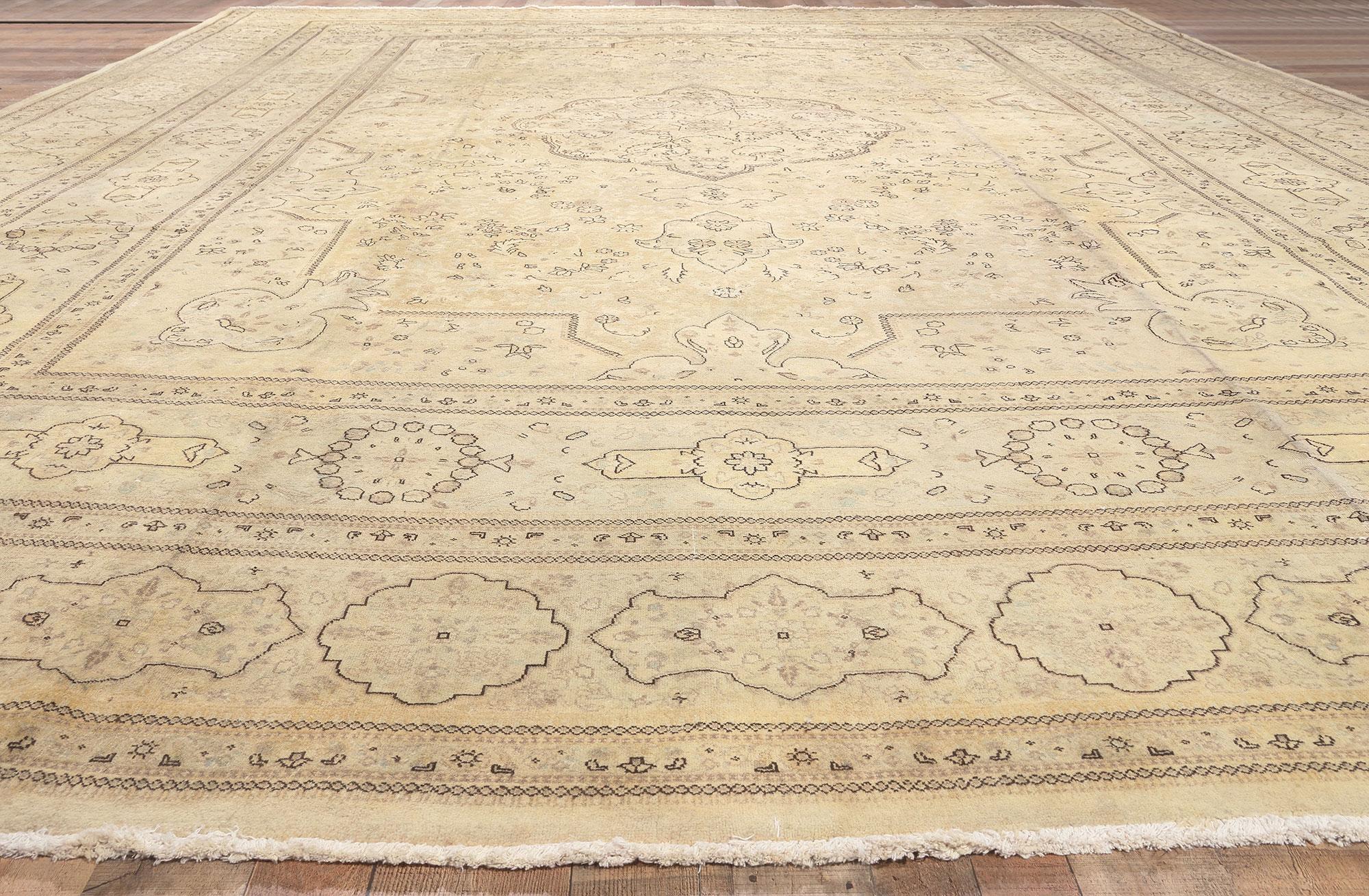 Vintage Persian Tabriz Rug with Faded Soft Colors, Hotel Lobby Size Carpet For Sale 2