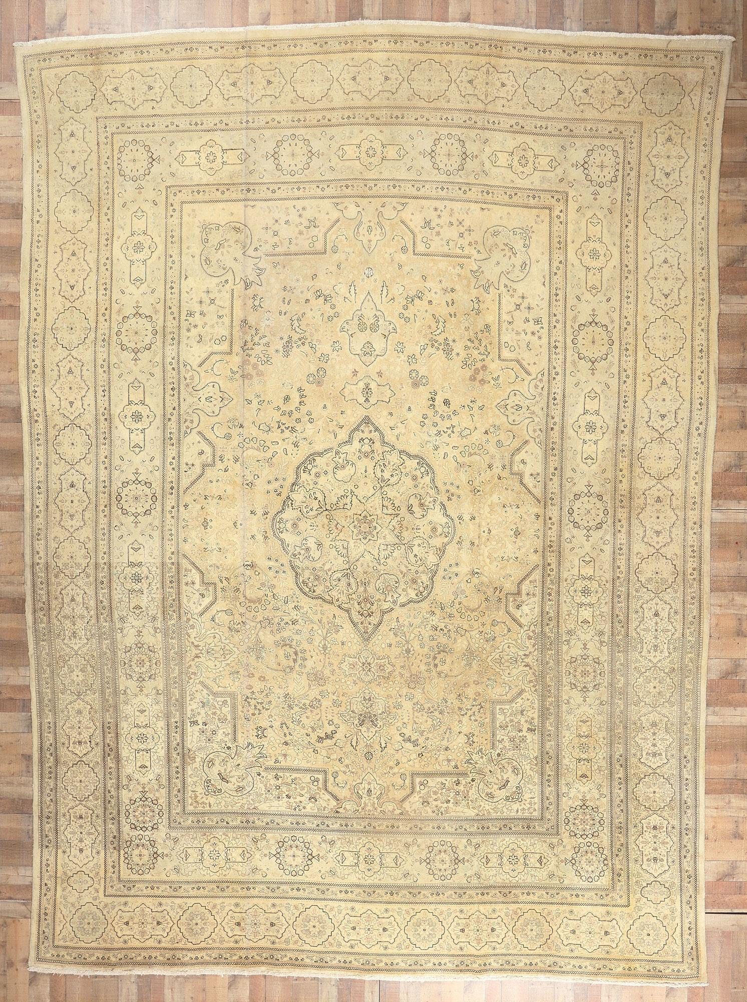 Vintage Persian Tabriz Rug with Faded Soft Colors, Hotel Lobby Size Carpet For Sale 3