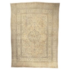 Retro Persian Tabriz Rug with Faded Soft Colors, Hotel Lobby Size Carpet