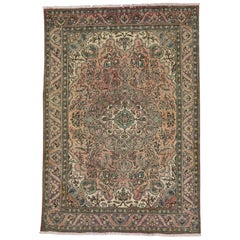 Vintage Persian Tabriz Rug with French Country and Southern Living Style