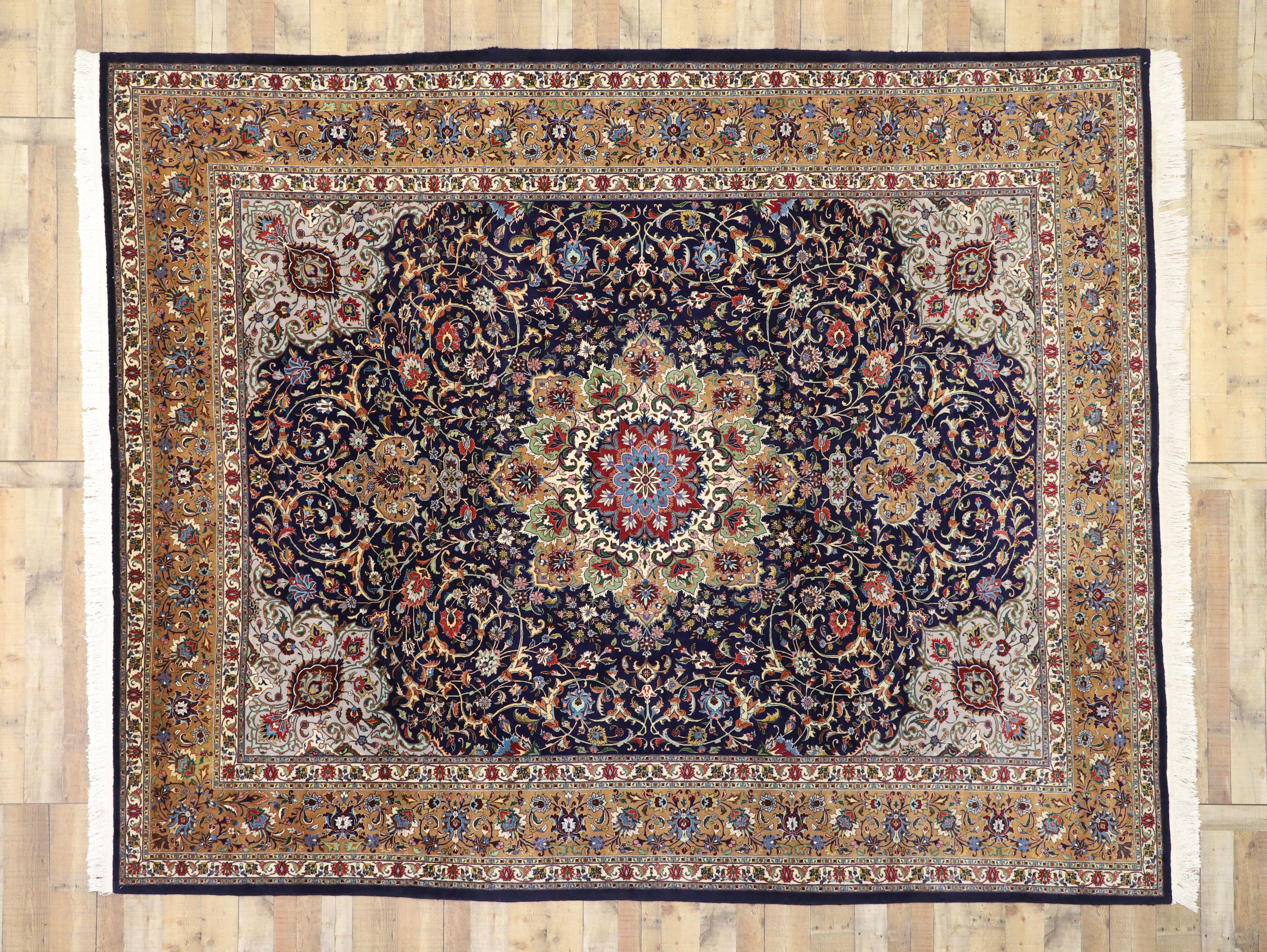 Hand-Knotted Vintage Persian Tabriz Rug with French Rococo Style