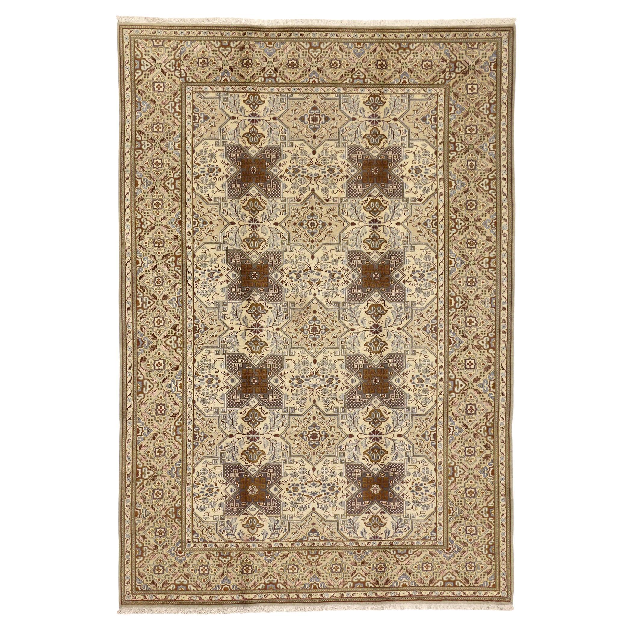 Celestial Quatrefoil: Vintage Persian Tabriz Masterpiece of Quiet Sophistication For Sale