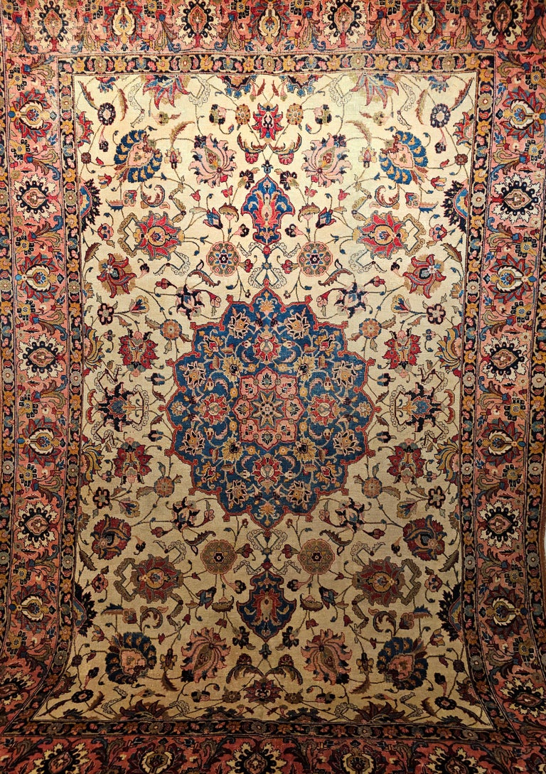Vintage Persian Tabriz Rug with Large Botanical Design in French Blue ...