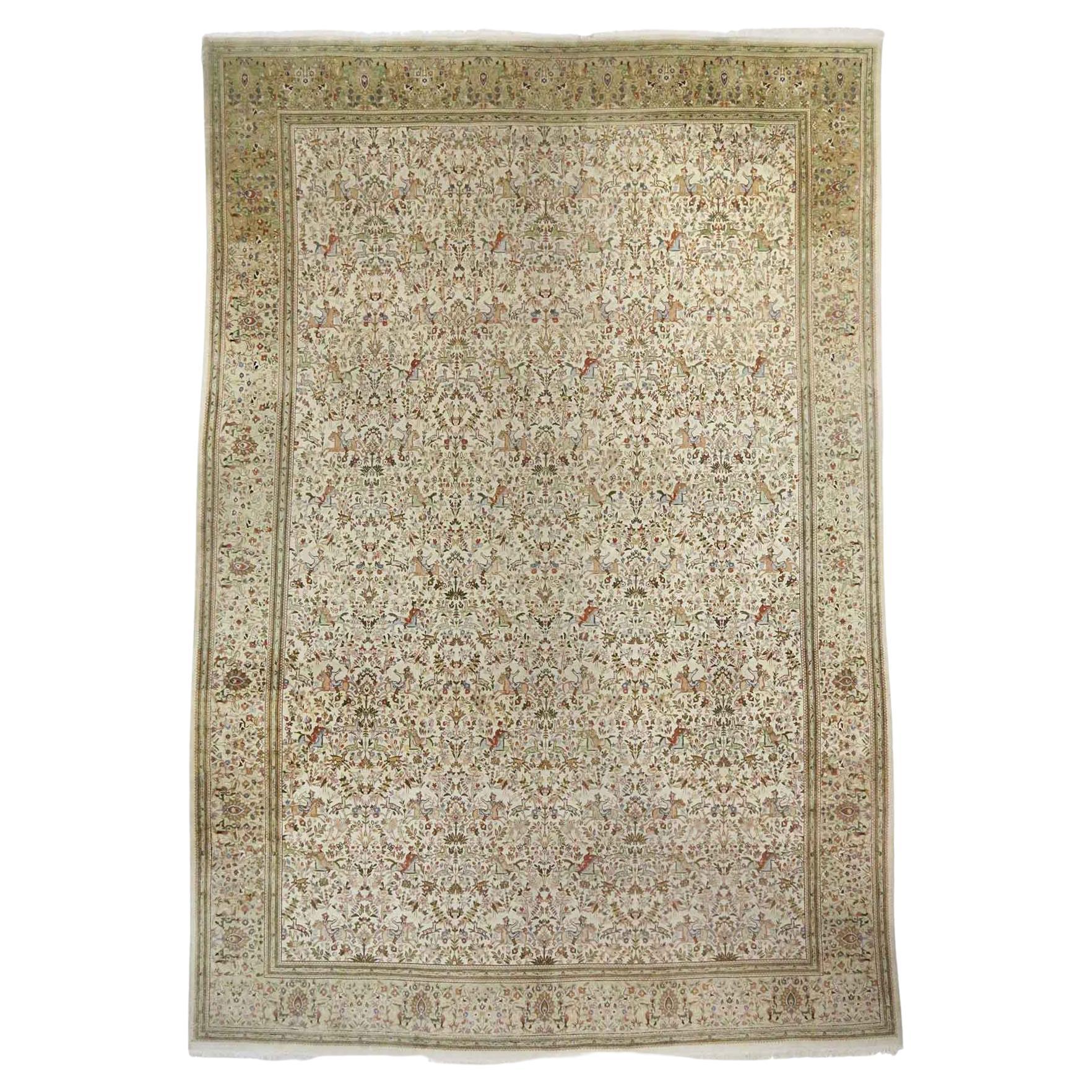 Oversized Vintage Persian Tabriz Hunting Rug, Hotel Lobby Size Carpet  For Sale