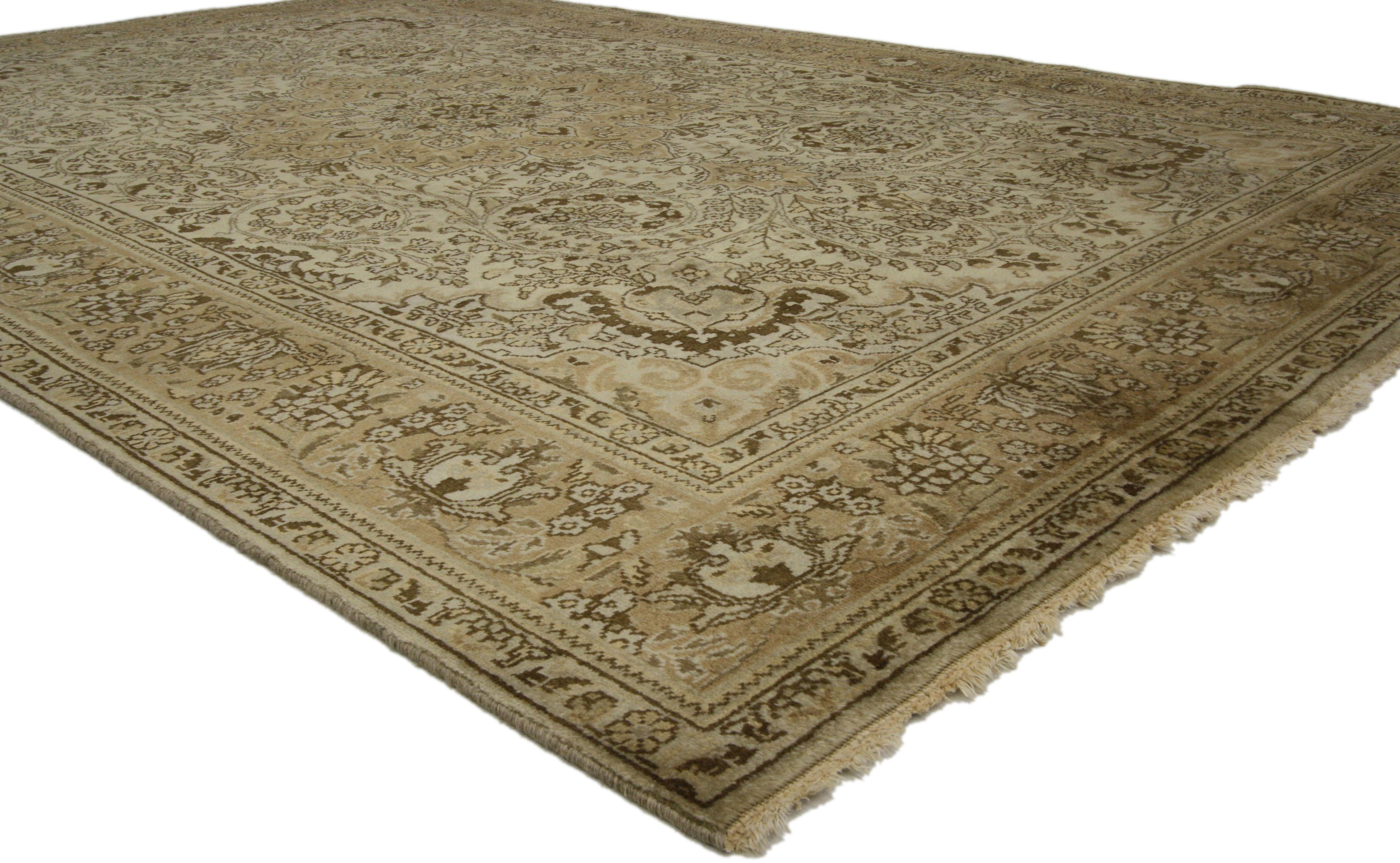 Hand-Knotted Vintage Persian Tabriz Rug with Neutral Colors For Sale