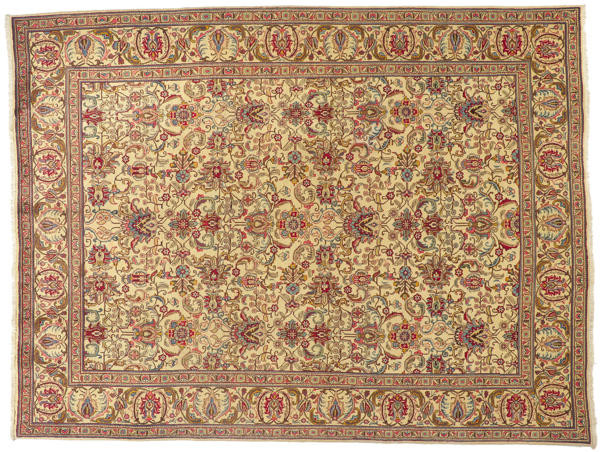 Vintage Persian Tabriz Rug with Pastel Earth-Tone Colors For Sale 4