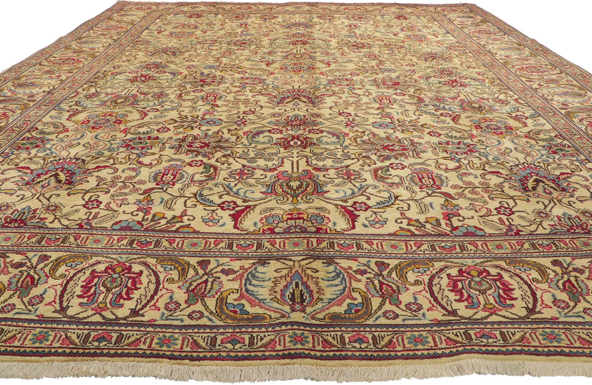 Hand-Knotted Vintage Persian Tabriz Rug with Pastel Earth-Tone Colors For Sale