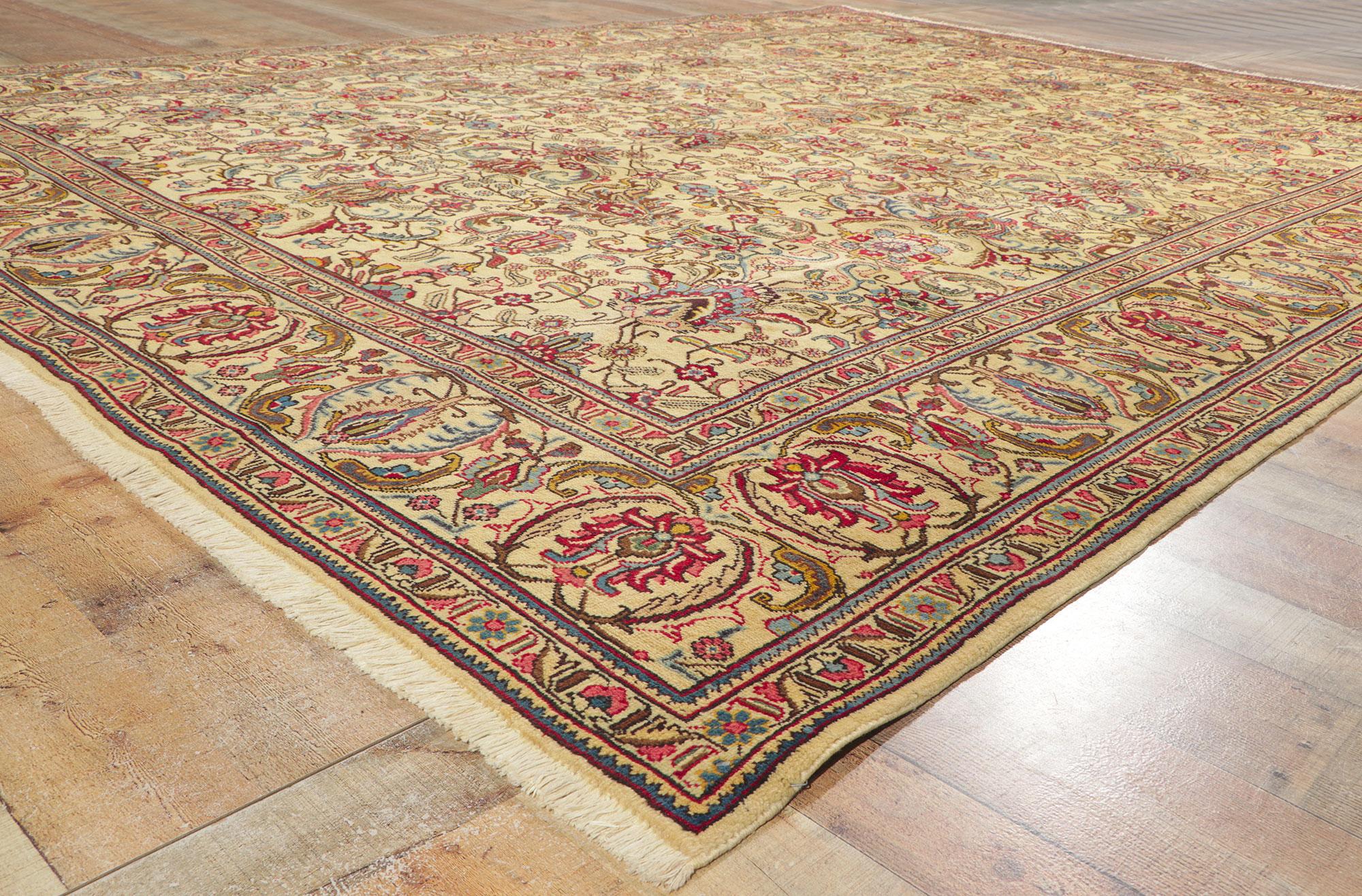 Vintage Persian Tabriz Rug with Pastel Earth-Tone Colors For Sale 1