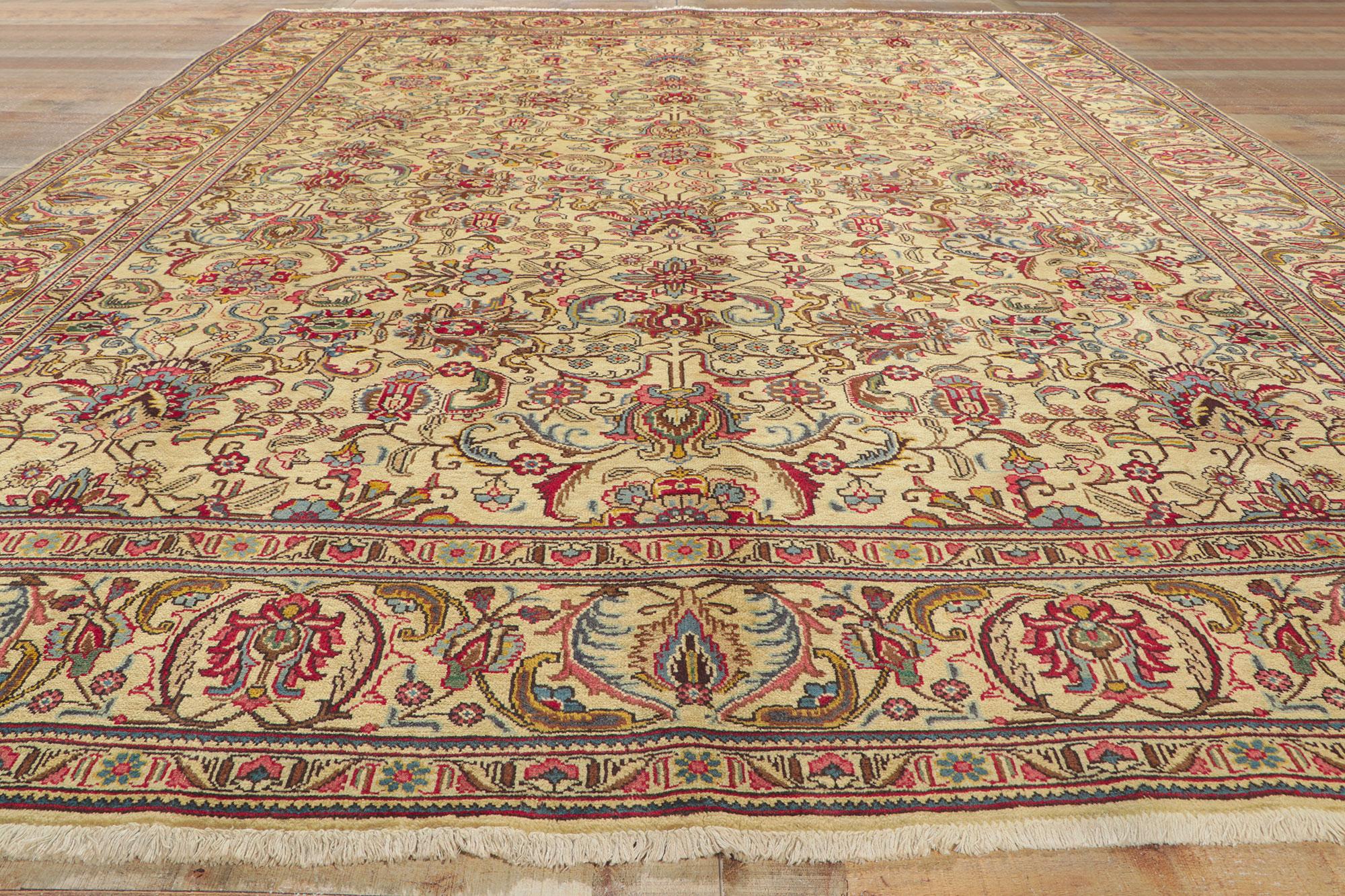 Vintage Persian Tabriz Rug with Pastel Earth-Tone Colors For Sale 2