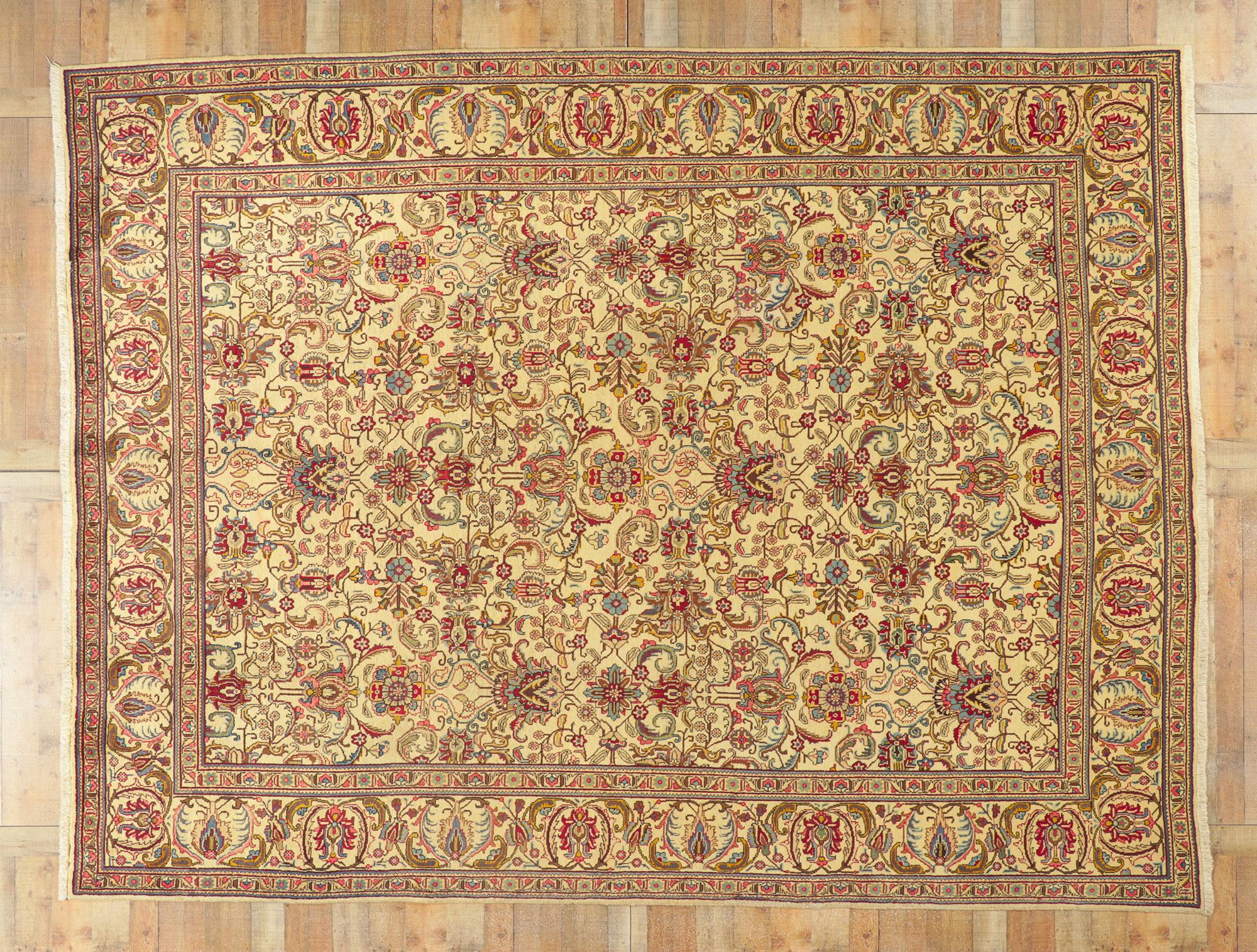 Vintage Persian Tabriz Rug with Pastel Earth-Tone Colors For Sale 3